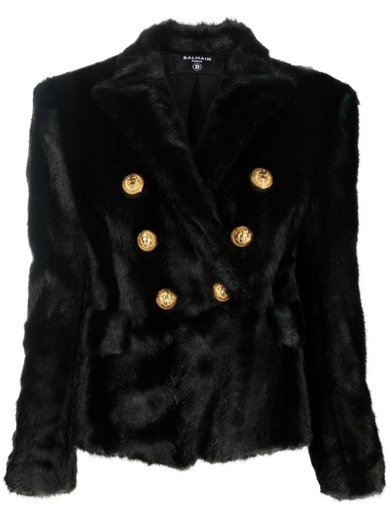 faux-fur double breasted jacket - 1