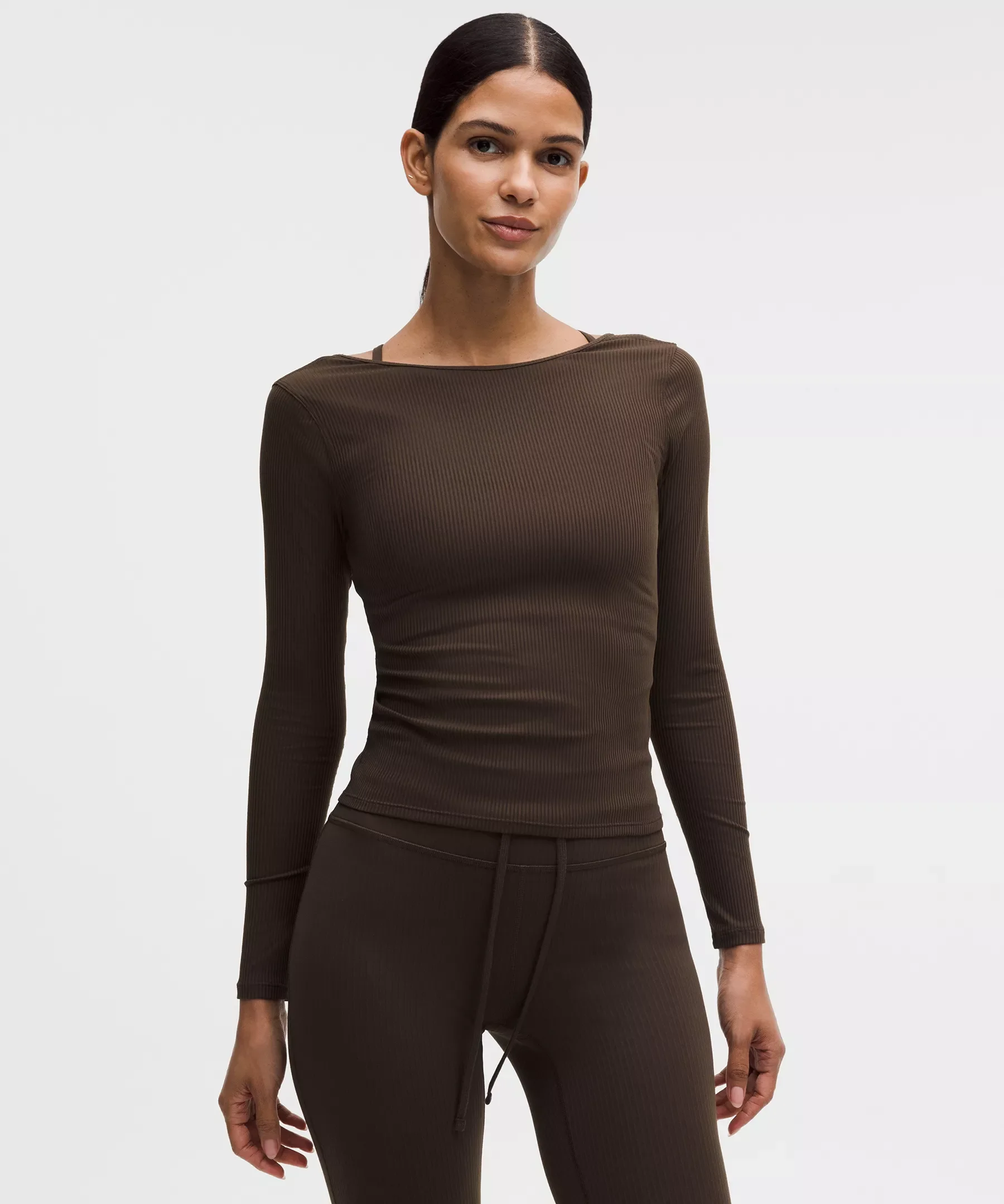 Ribbed Scoop-Back Yoga Long-Sleeve Shirt - 1