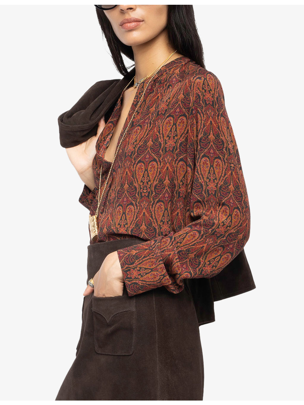 Tink Paisley-Print Long-Sleeved Satin Blouse - 3