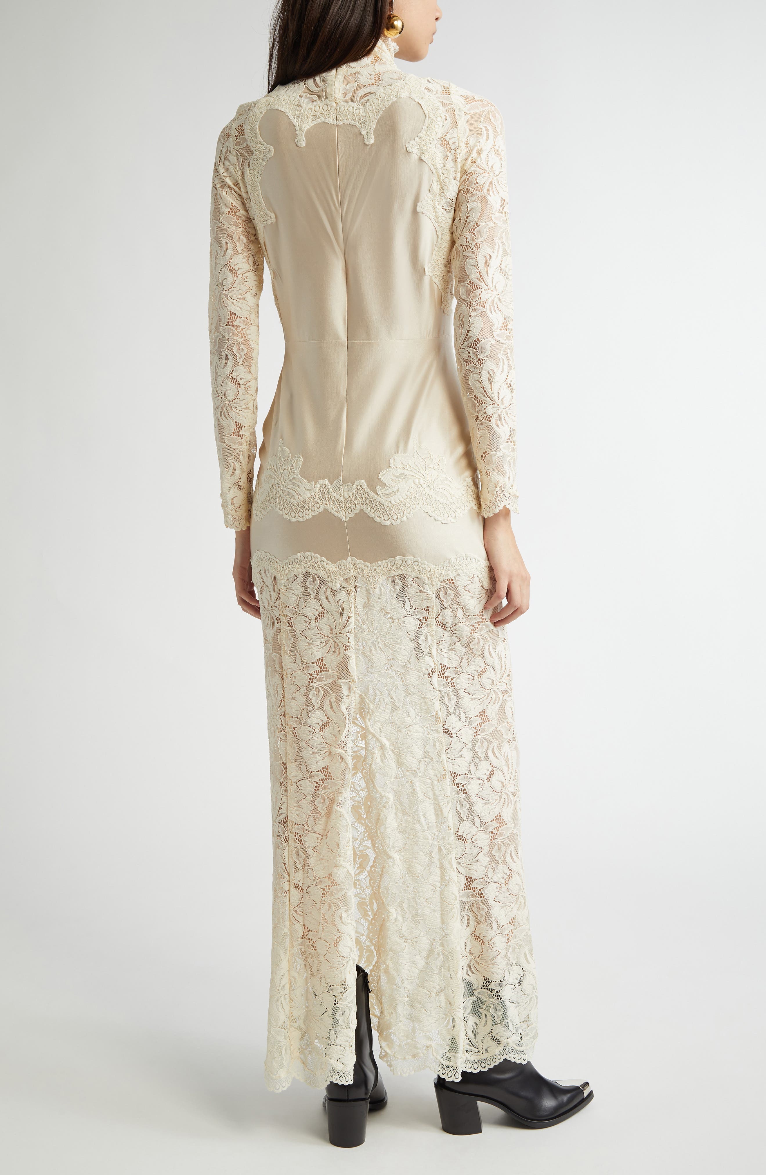 Rabanne Long Sleeve Lace & Jersey Dress in Ivory at Nordstrom - 2