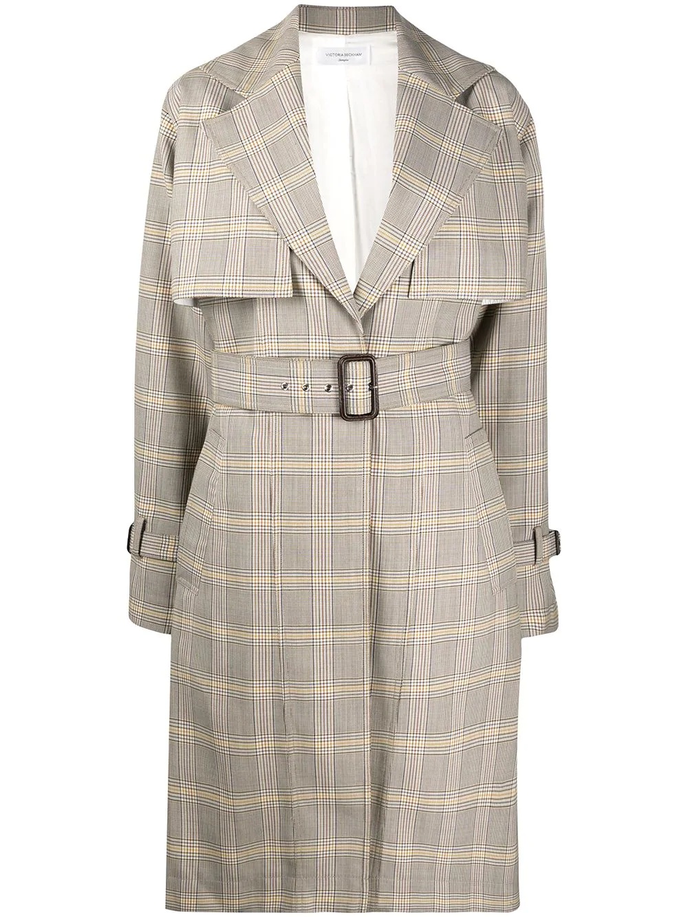 plaid print trench coat - 1