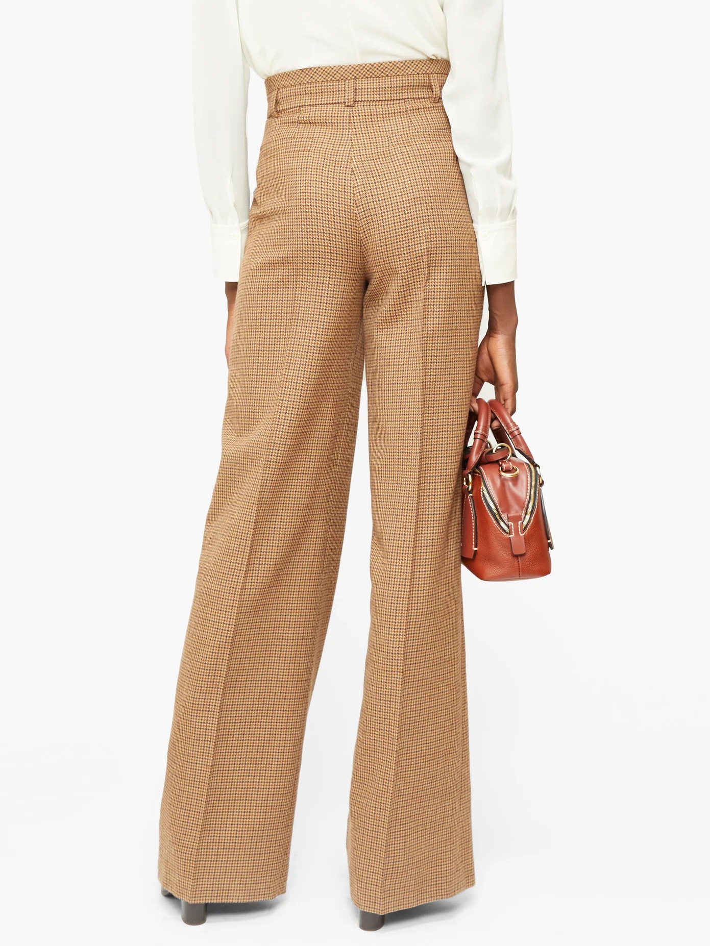 High-rise checked wool-twill flared trousers - 5