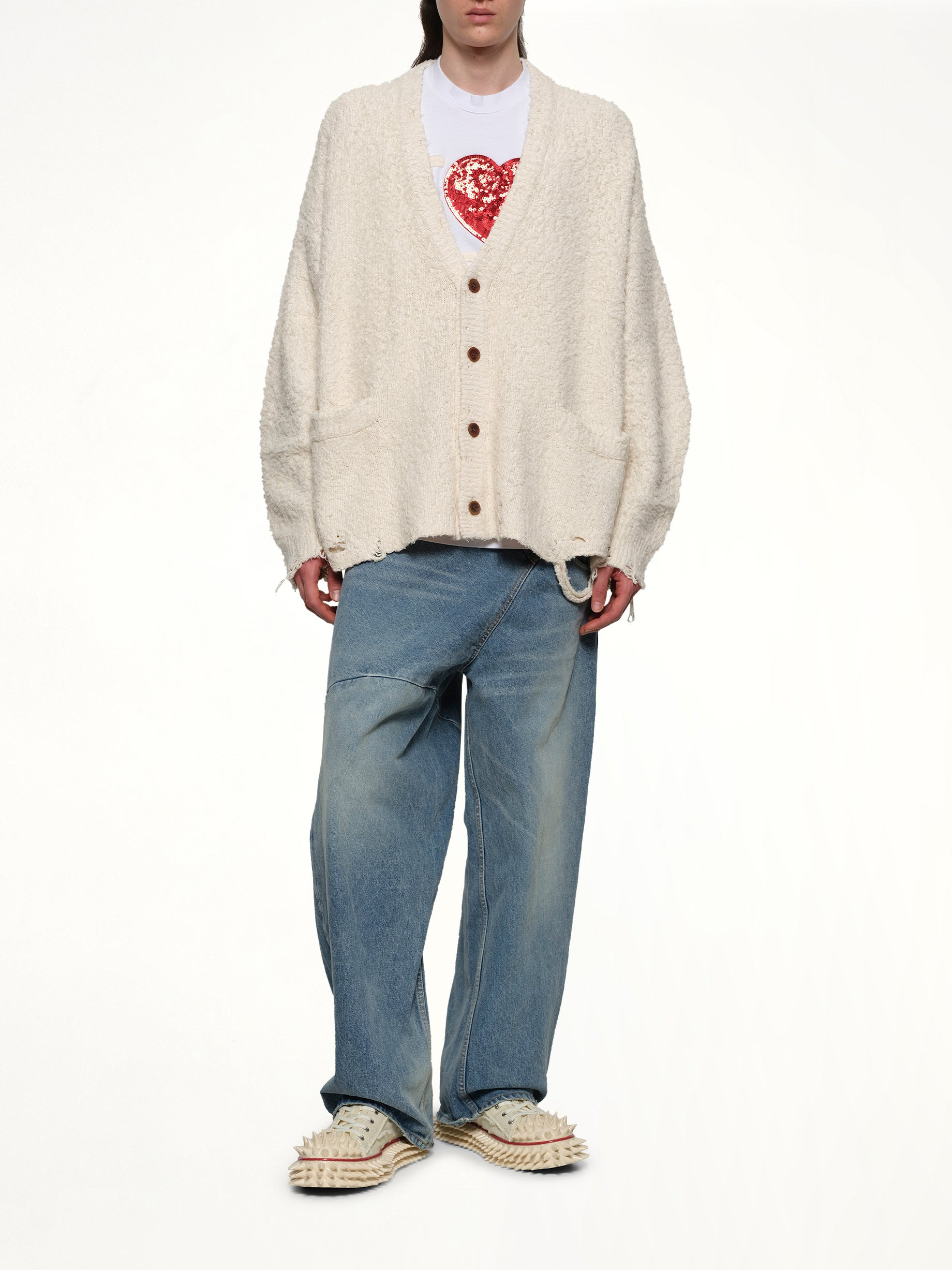 Backbone Knit Cardigan in Ivory - 4