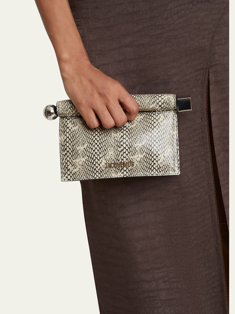 JACQUEMUS La Petit Pochette Rond Snakeskin-Embossed Clutch Bag outlook