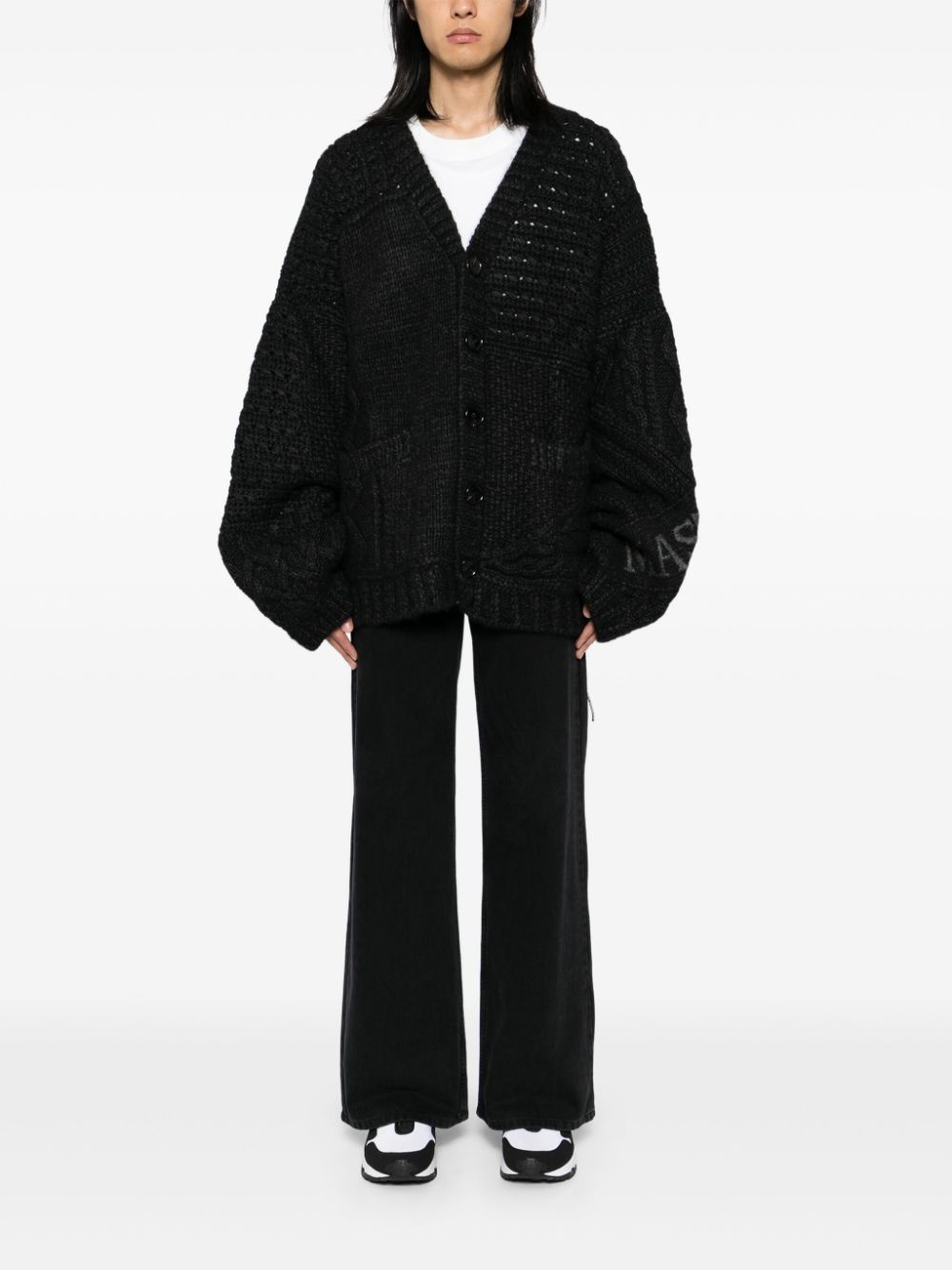 logo cable cardigan - 2