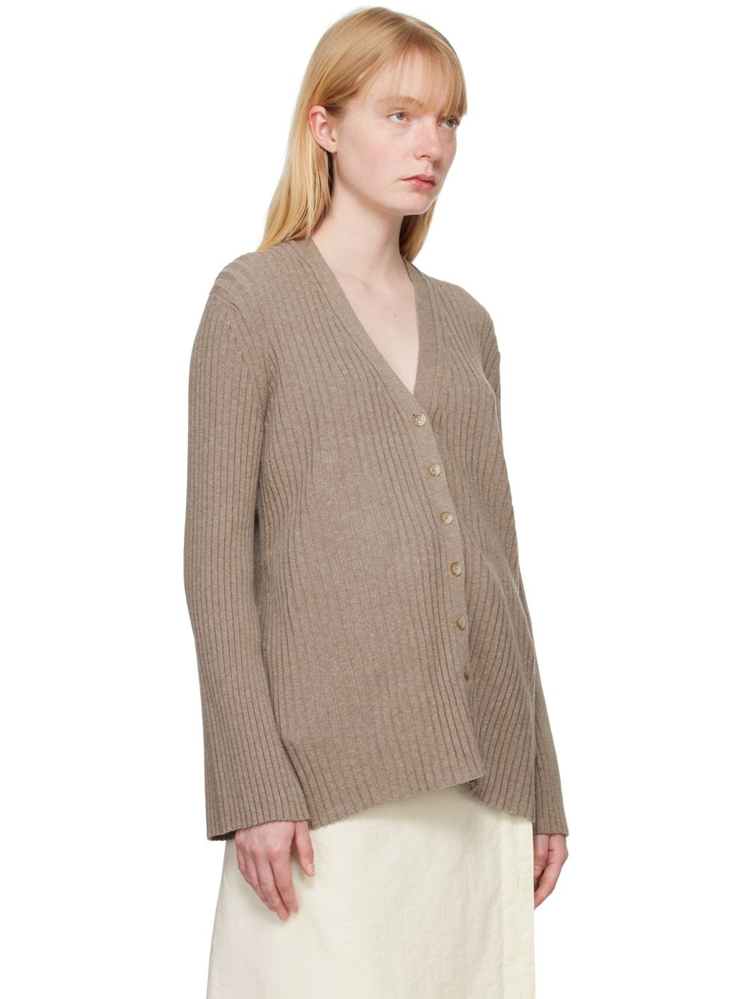Beige Column Cardigan - 2