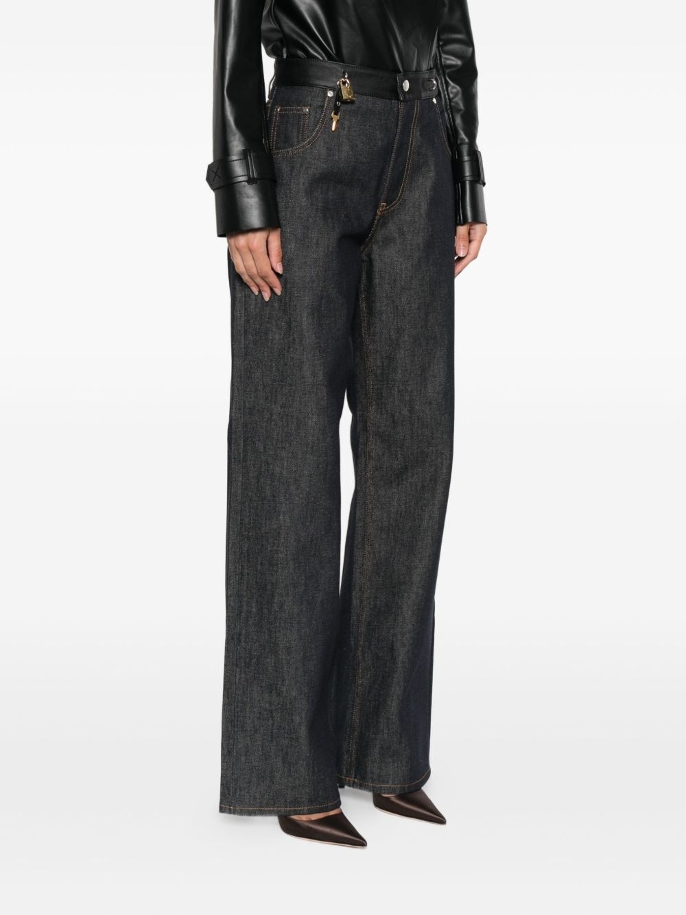 leather-trim key-detail jeans - 3