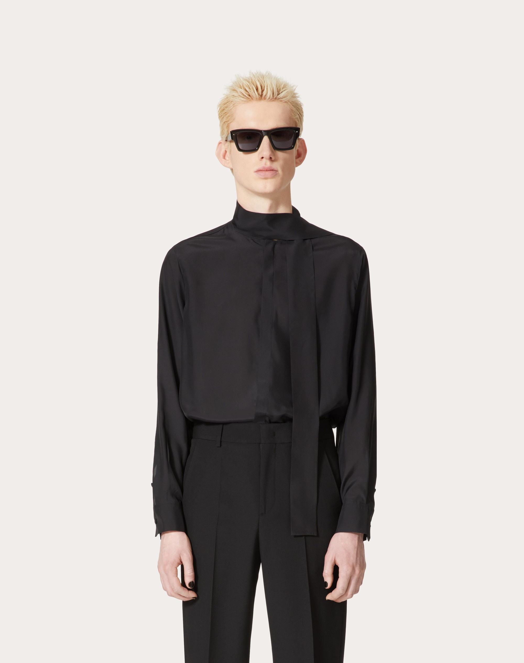 SILK SHIRT WITH SCARF DETAIL AT NECK - 3