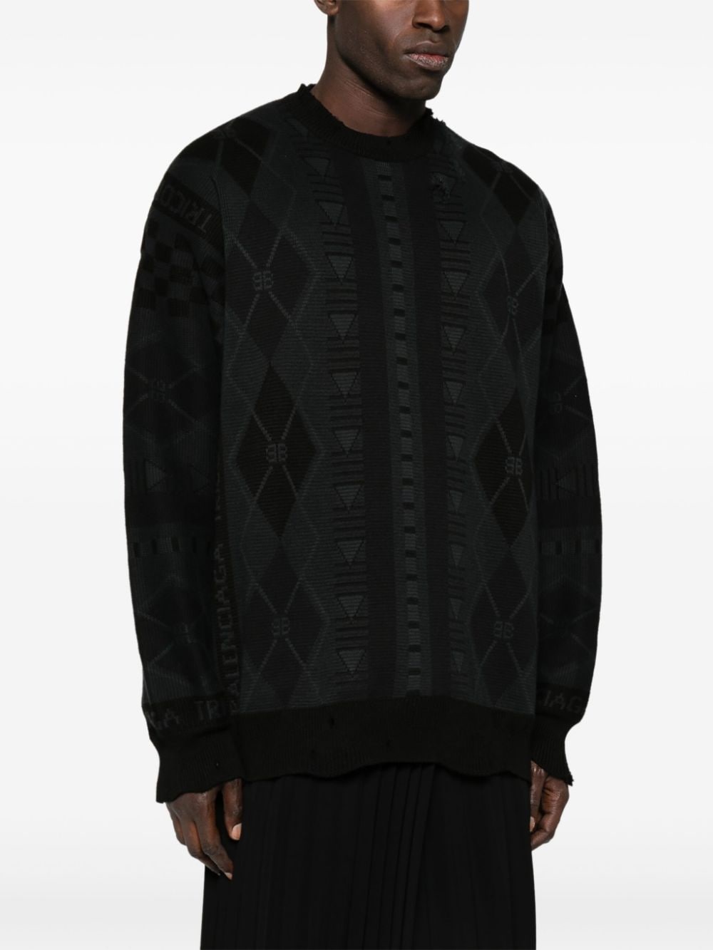 logo-jacquard distressed jumper - 2