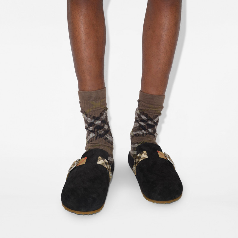 Burberry Check Suede Urchin Clogs outlook