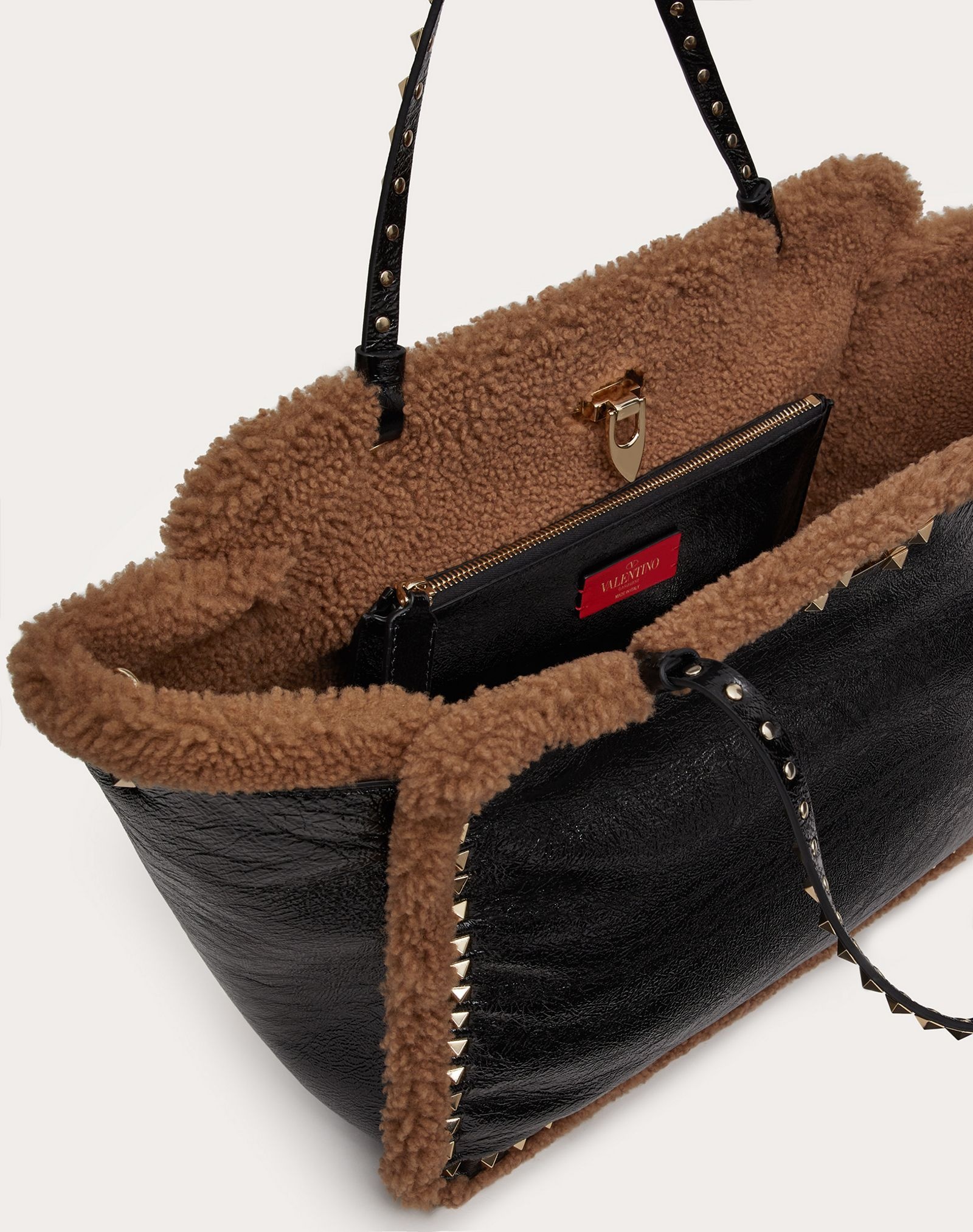 Medium Rockstud Naplak Calfskin and Shearling Bag - 4