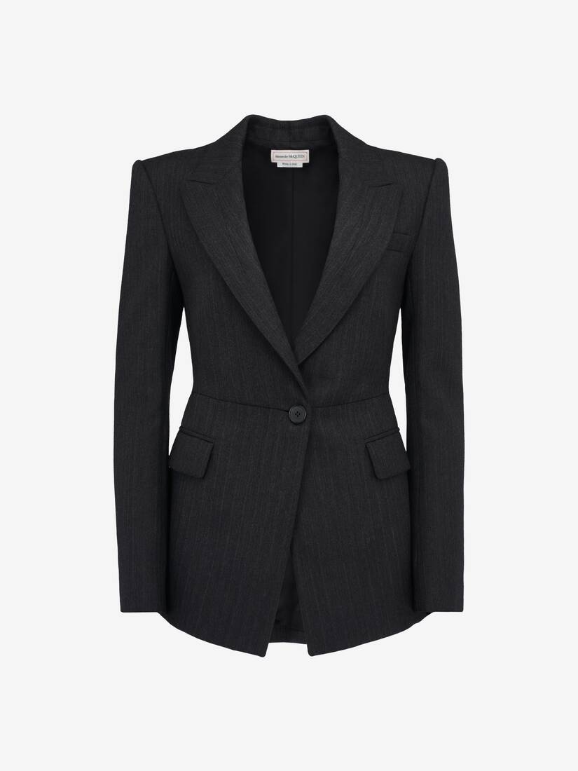 Women's Sharp Peplum Single-breasted Jacket in Dark Grey Melange - 1
