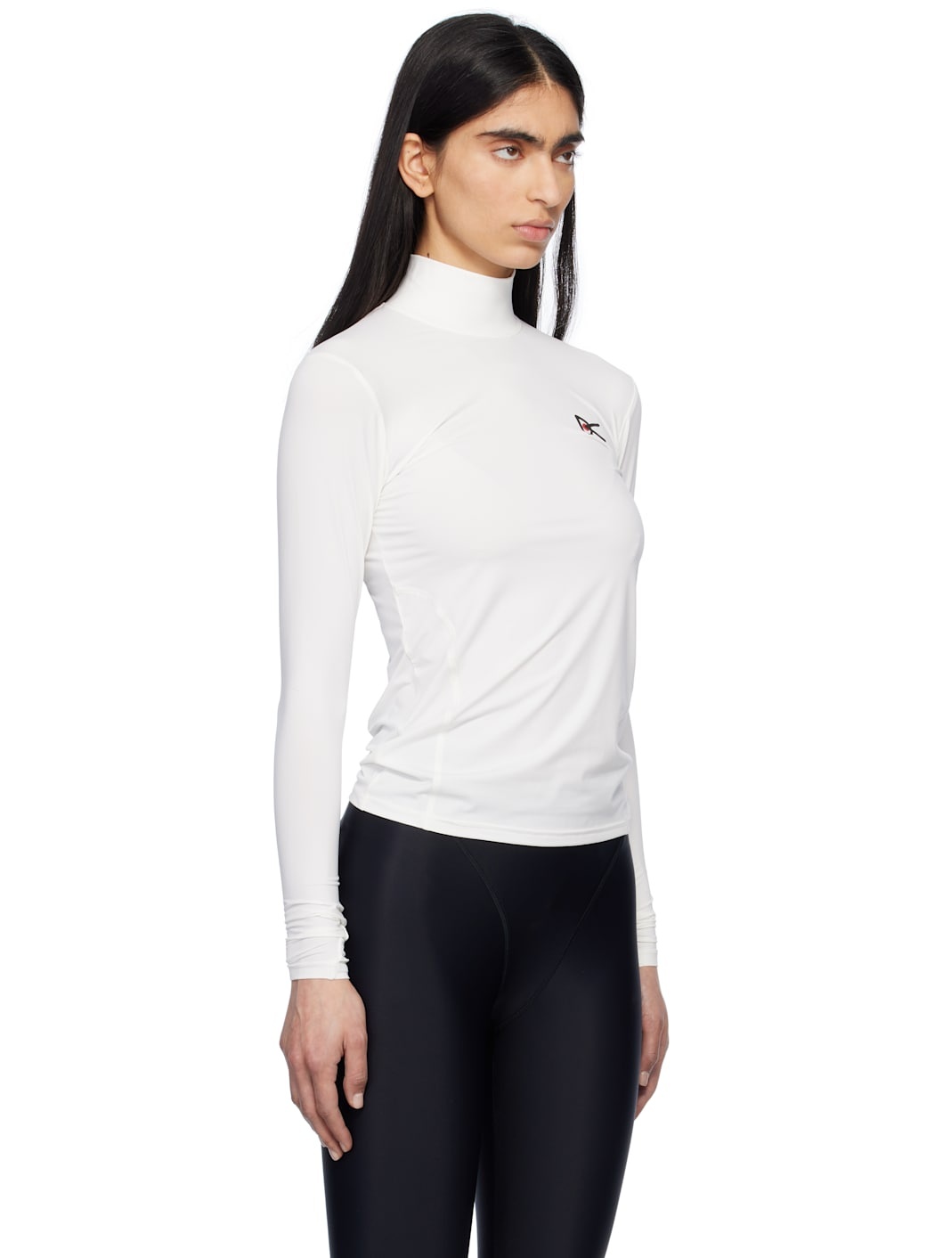 White Paneled Long Sleeve Mock Sport T-shirt - 2