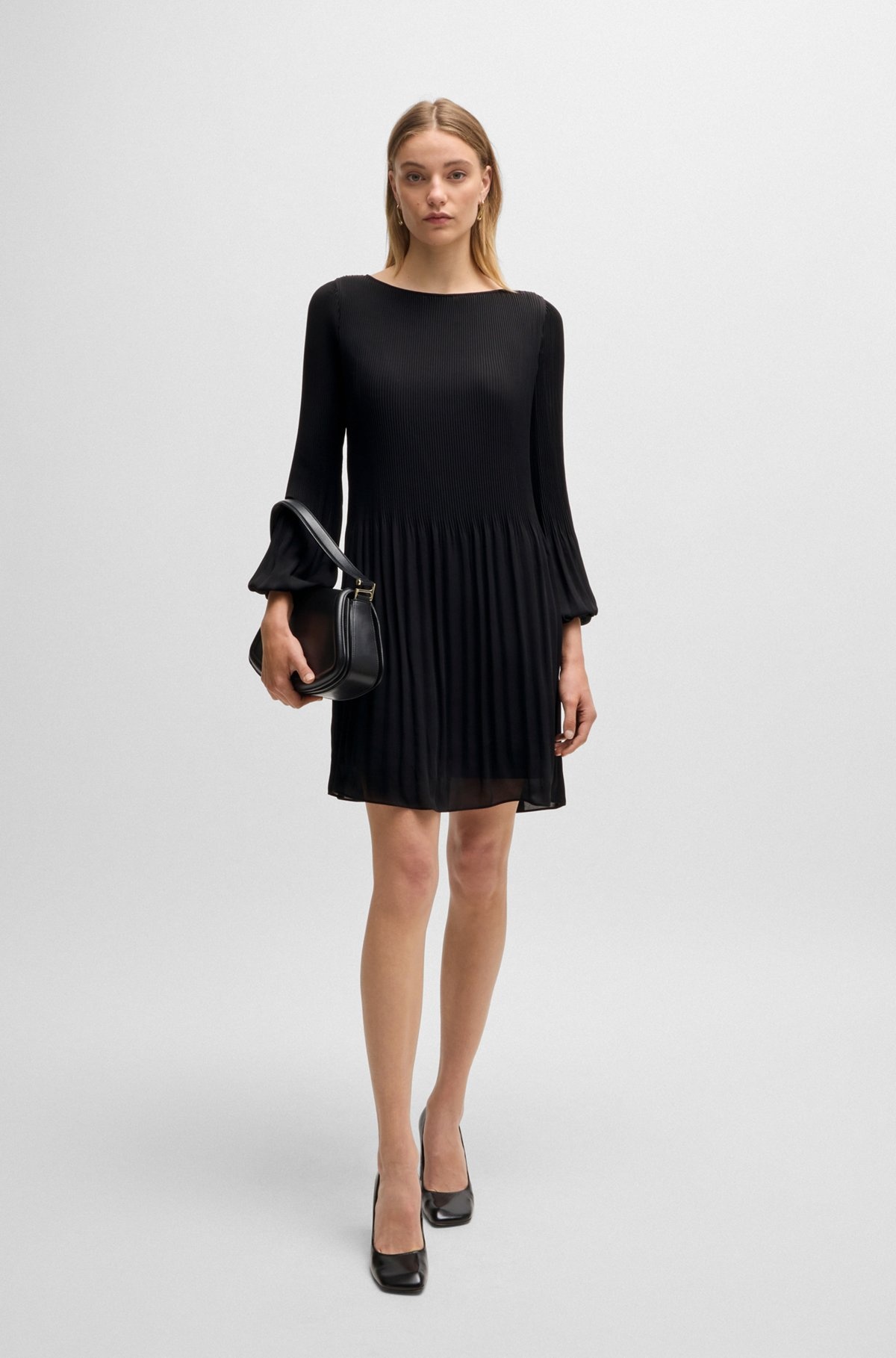REGULAR-FIT DRESS WITH PLISSÉ PLEATS AND CREW NECKLINE - 2