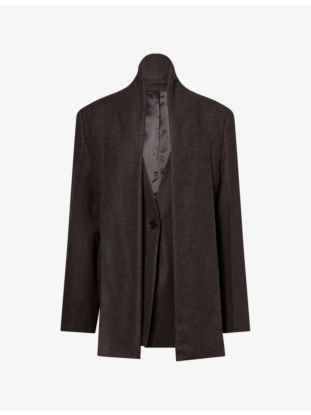 Scarf Lapel Flannel Woven Blazer - 1
