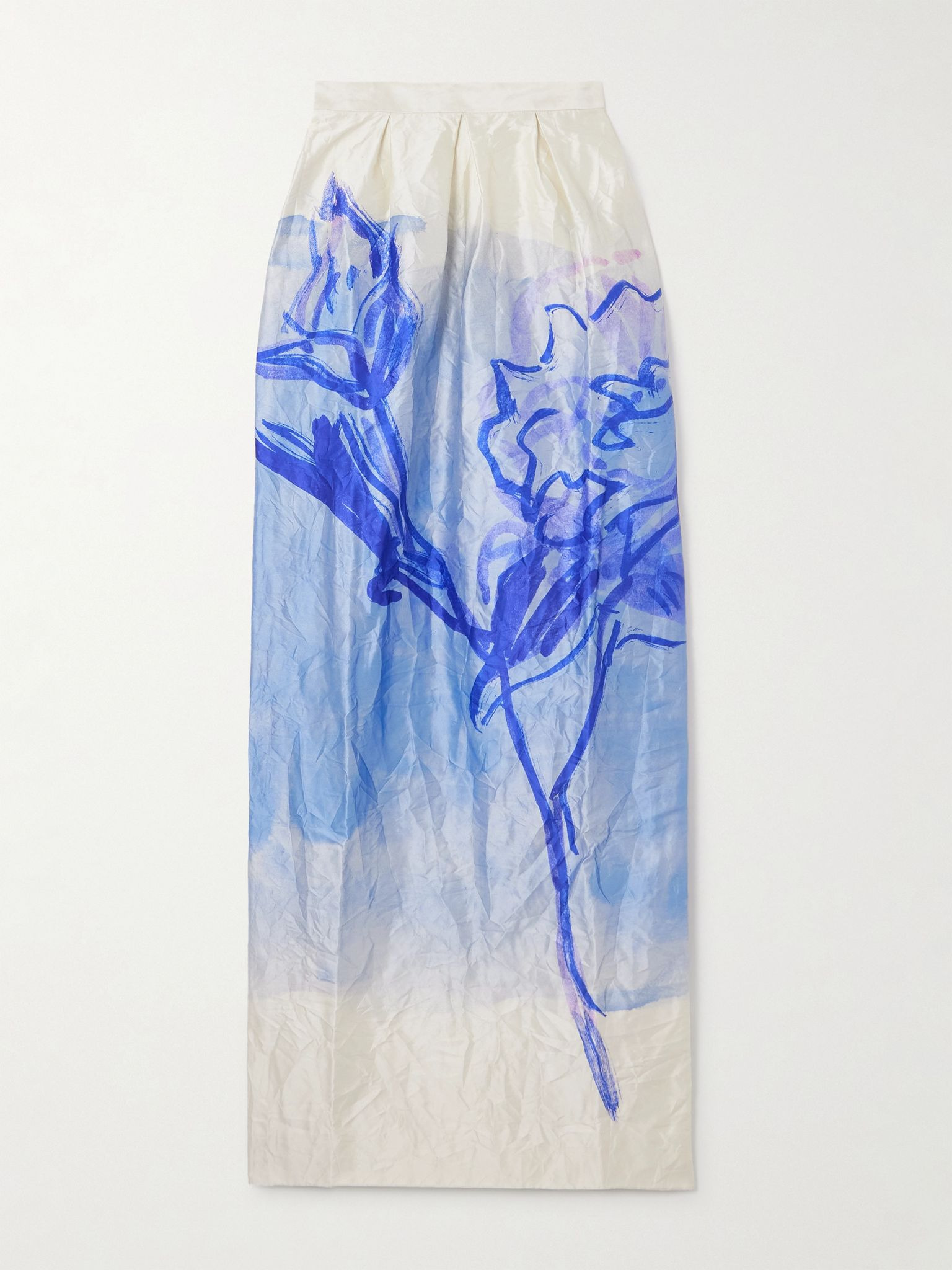 Floral-print metallic crinkled-satin maxi skirt Blue - 1
