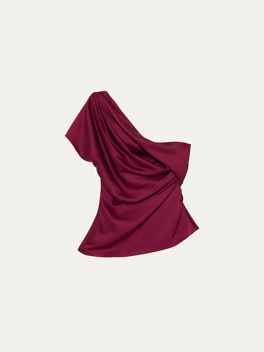 Phoebe Draped Asymmetric Satin Top - 1