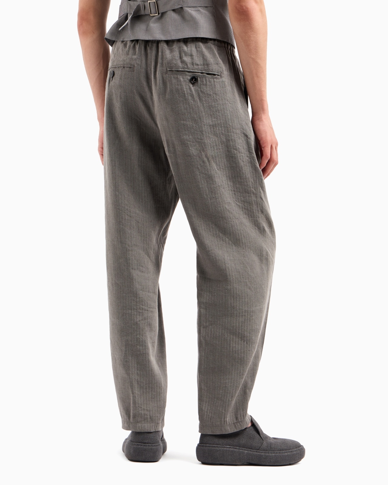 LINEN AND VISCOSE CANVAS SINGLE-PLEAT TROUSERS - 3
