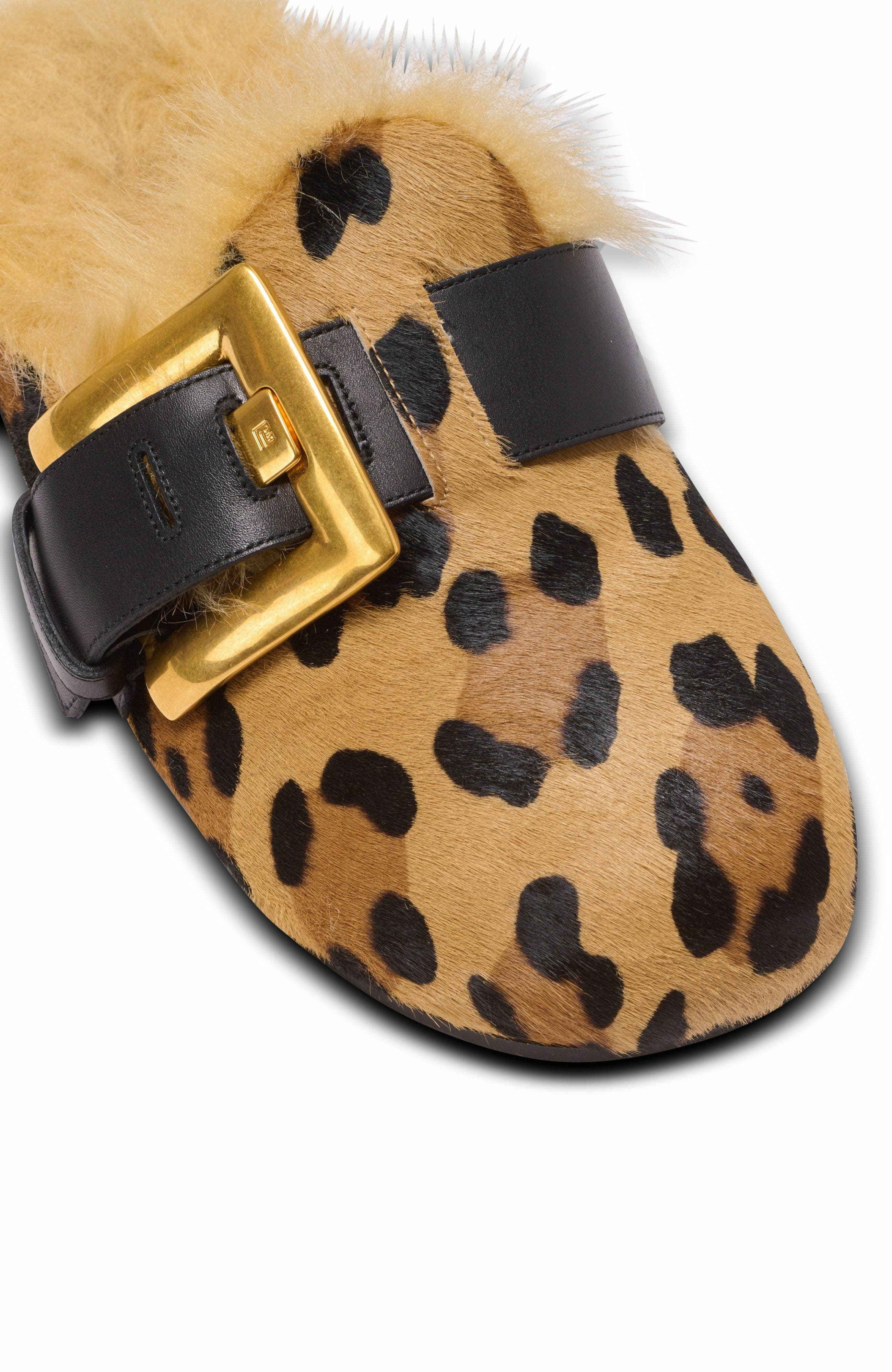 Balmain Anthem Leopard Print Ponyskin Leather And Faux Fur Mules in Brown at Nordstrom - 6