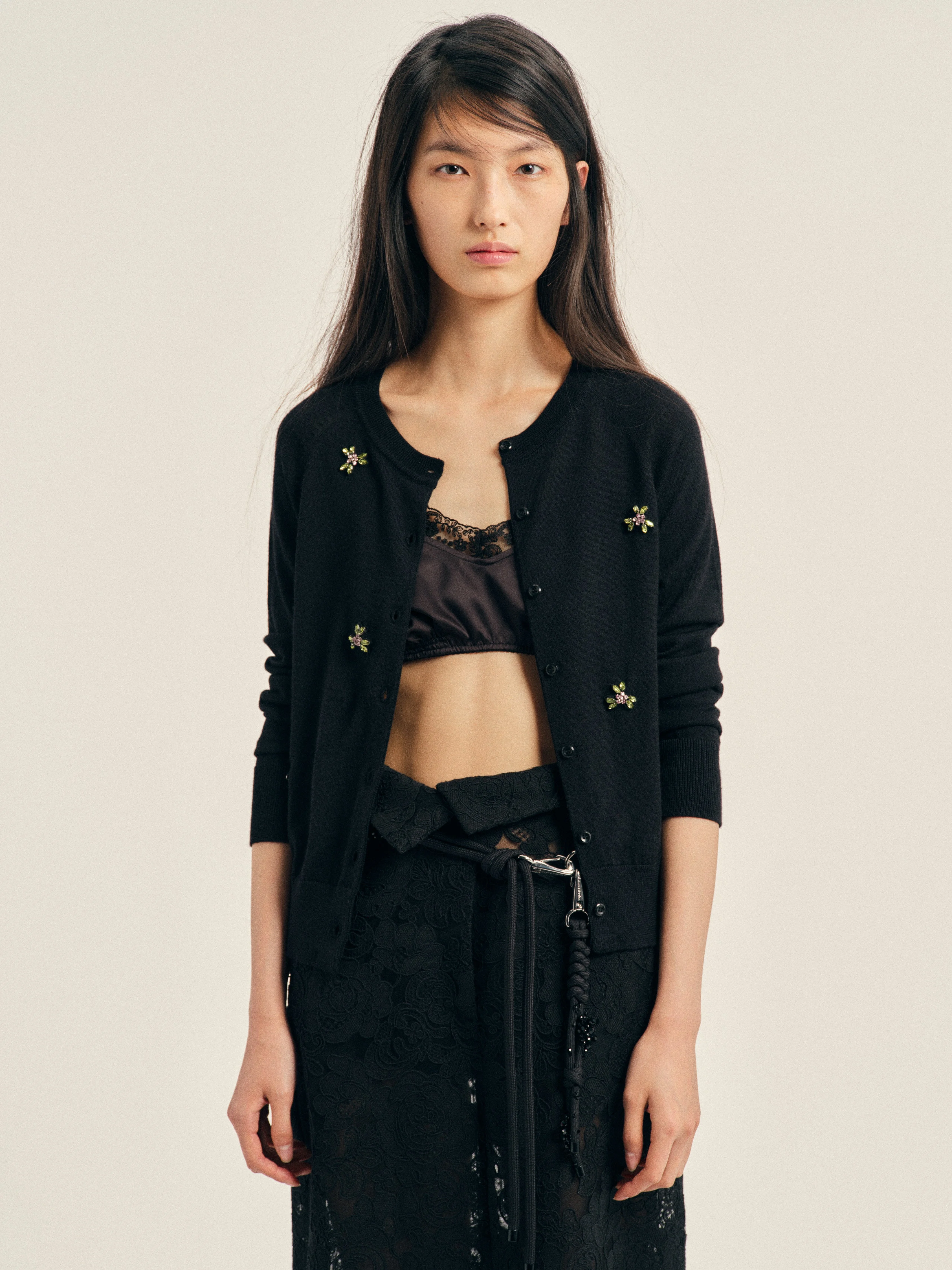 Embellished Classic Merino Silk Cardigan - 1