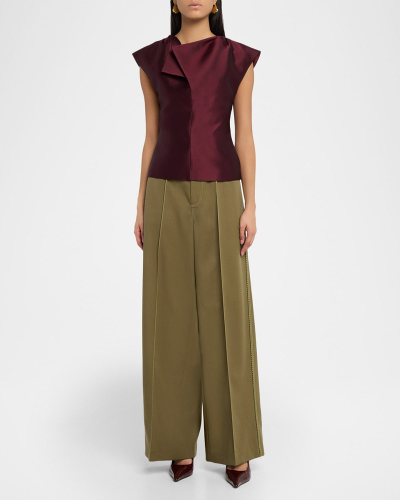 CHRISTOPHER JOHN ROGERS Belted Pintuck Wool Twill Wide-Leg Pants outlook