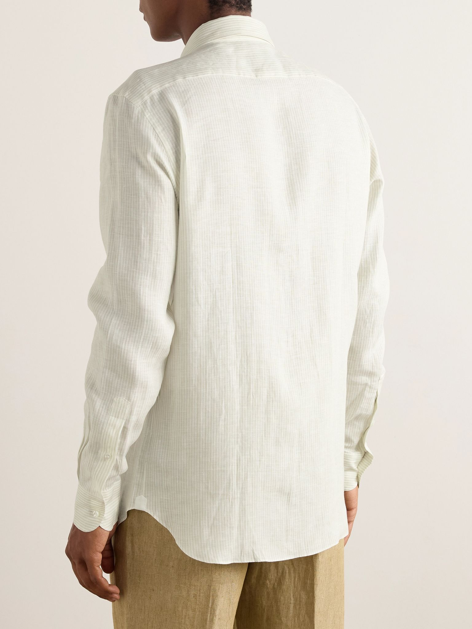 Striped Oasi Linen Shirt Beige - 4