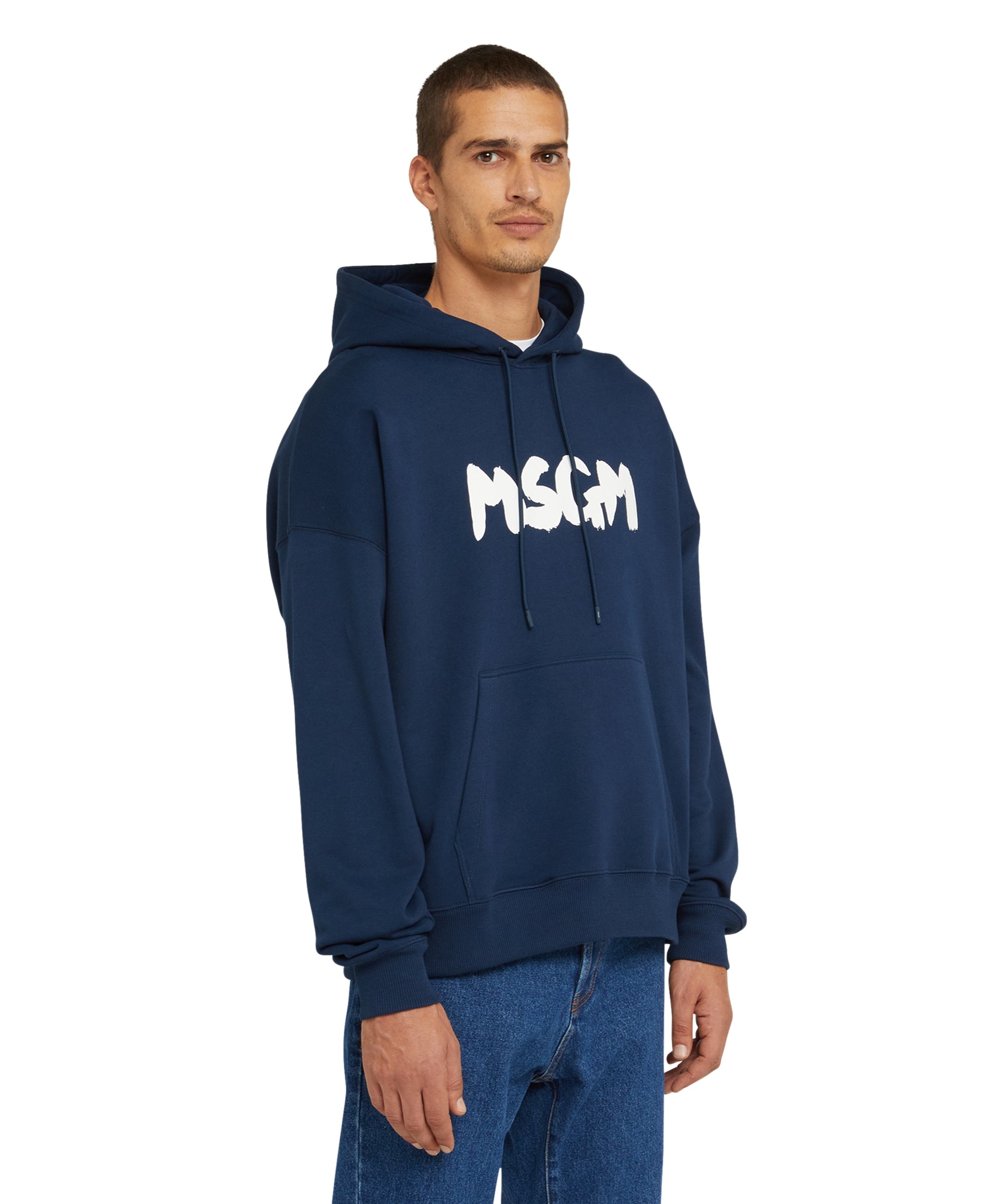 Felpa con cappuccio in cotone con logo pennellato MSGM - 4
