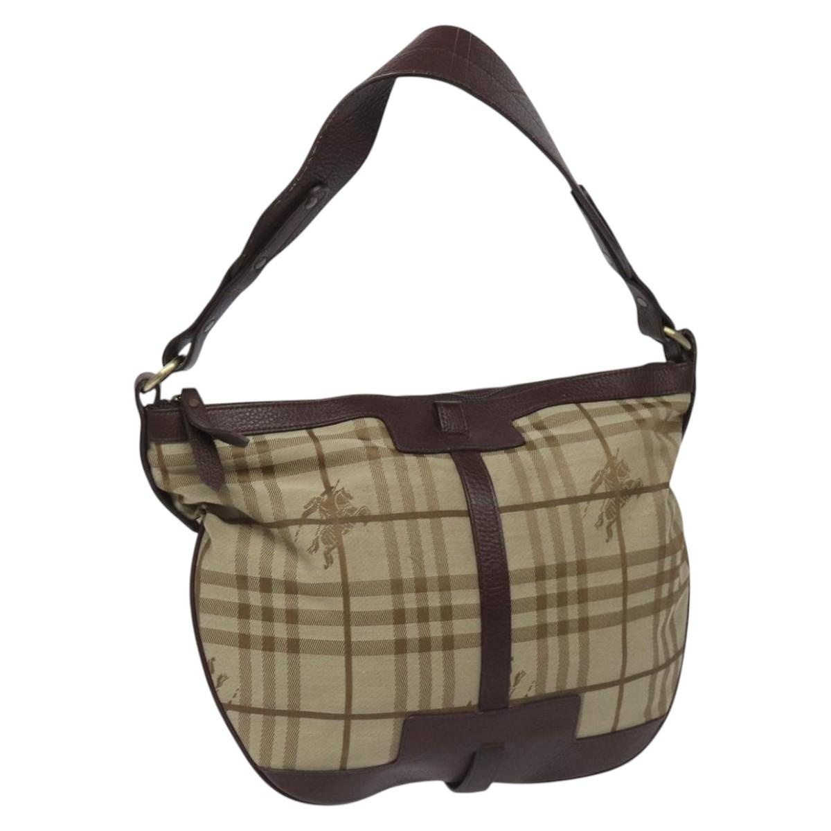 Burberry Nova Check Shoulder Bag Canvas Leather Beige Brown - 1