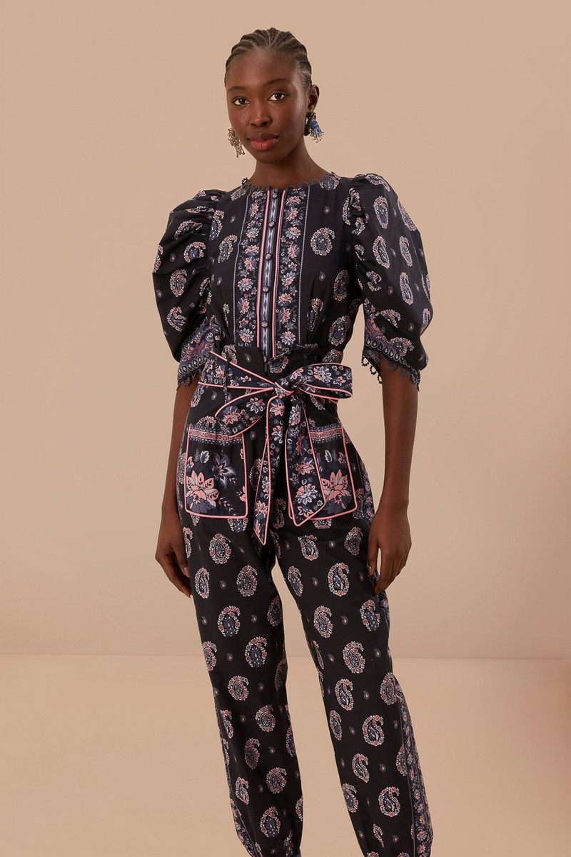 FARM RIO Blue Ayla Short Sleeve Jumpsuit outlook