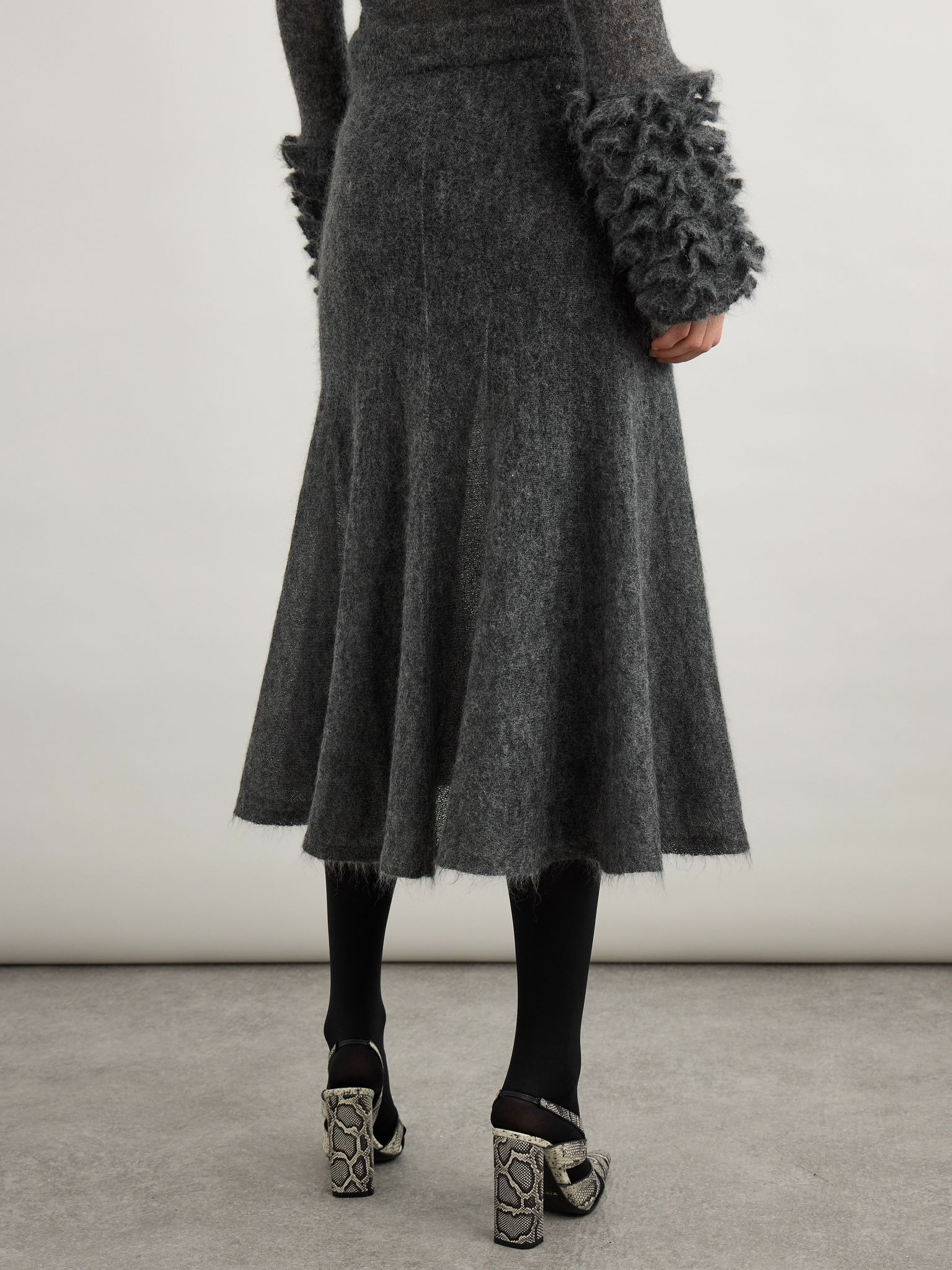 Pleated mohair-blend midi skirt Light gray - 3