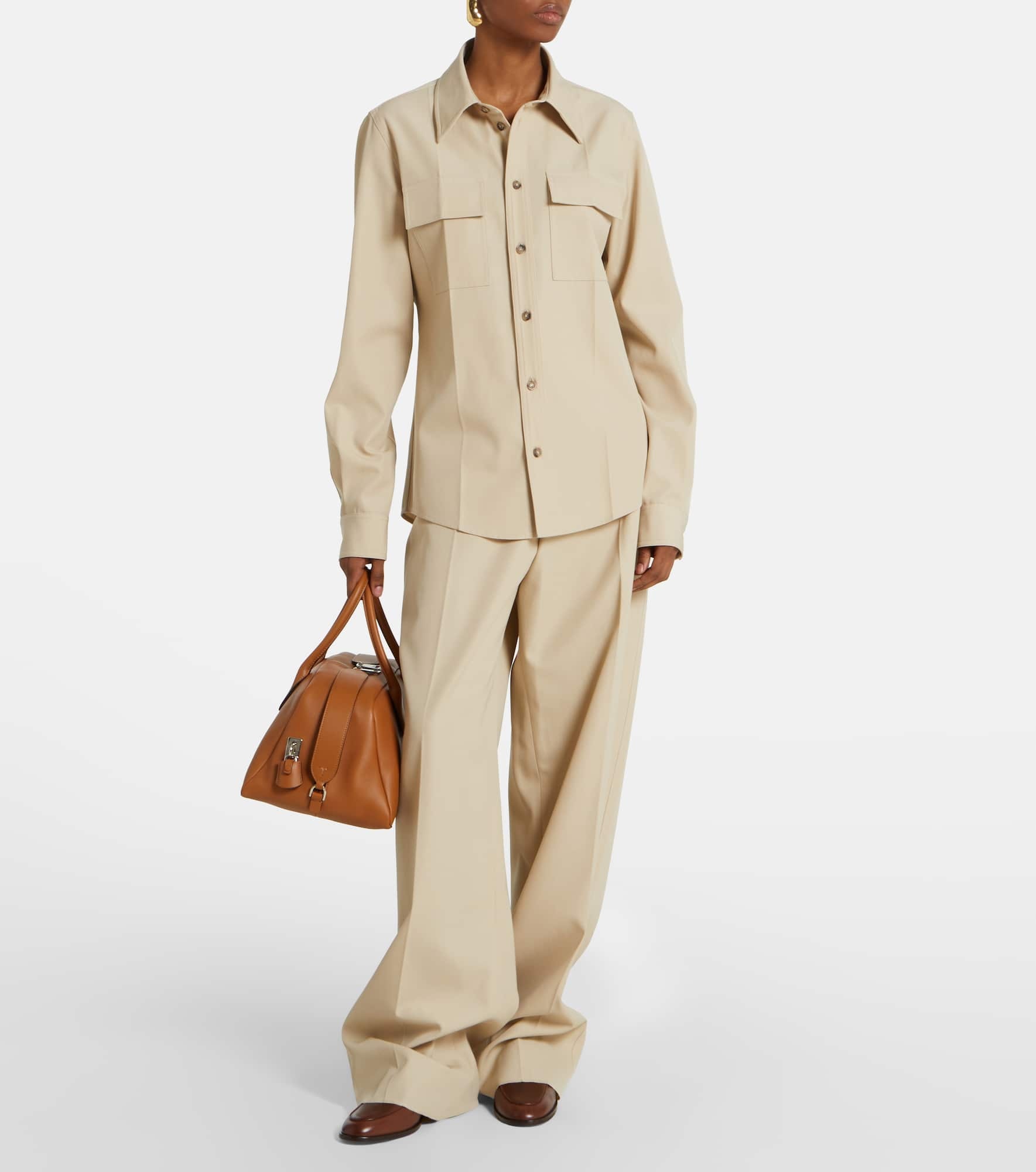 Wool and cotton wide-leg pants - 2