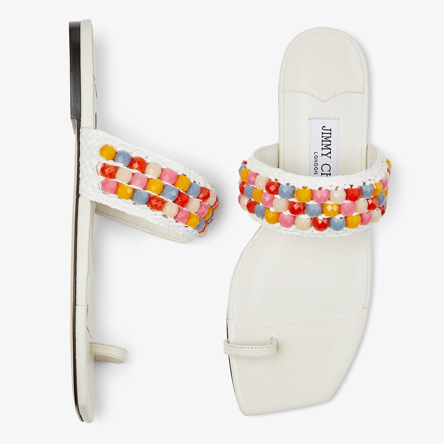 Amoure Flat
Latte Nappa Leather Flat Sandals with Beaded Raffia - 5