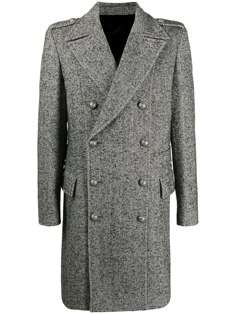 herringbone double-breasted coat - 1