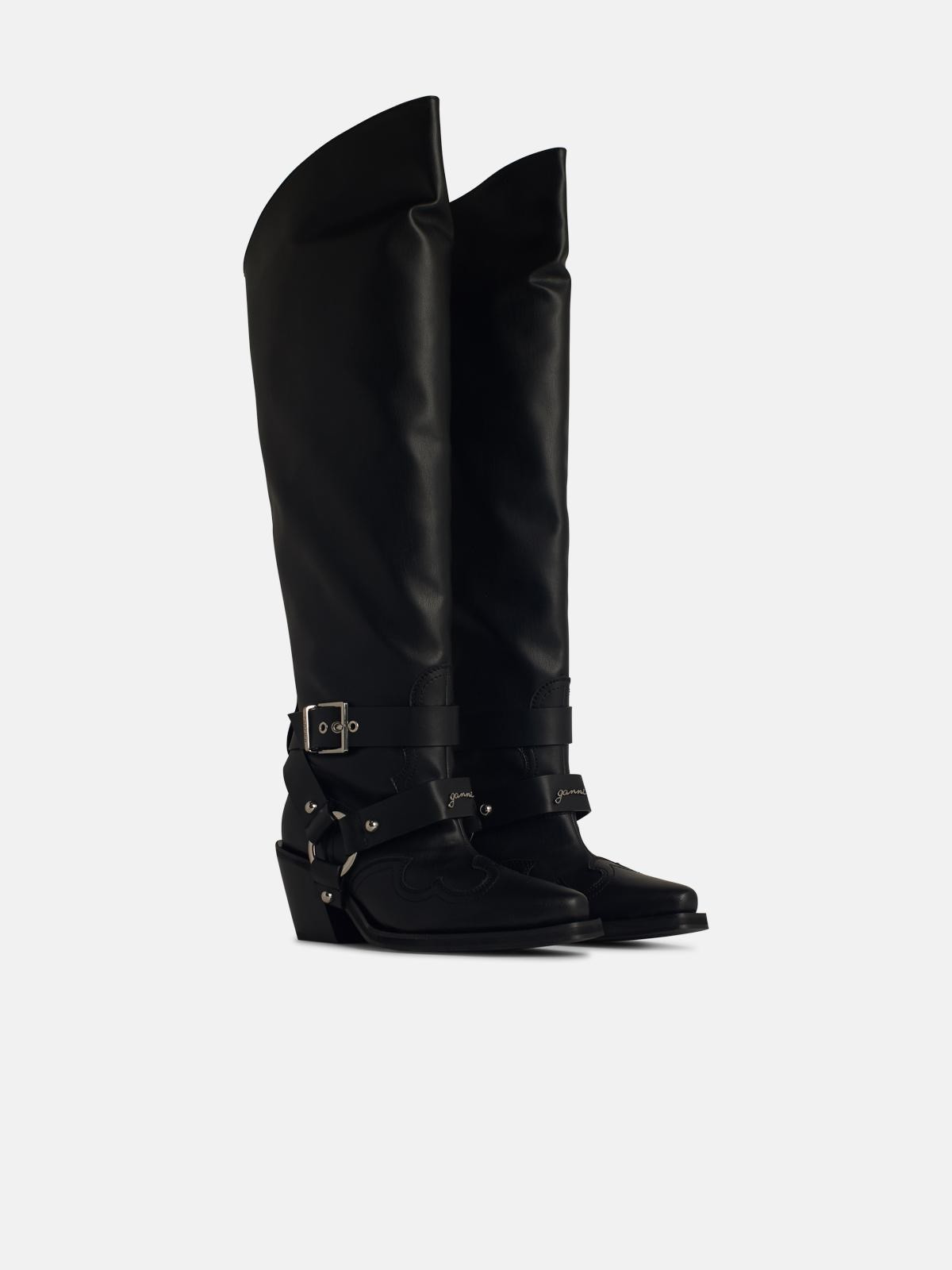 'WESTERN' BLACK RECYCLED LEATHER BLEND BOOTS - 2