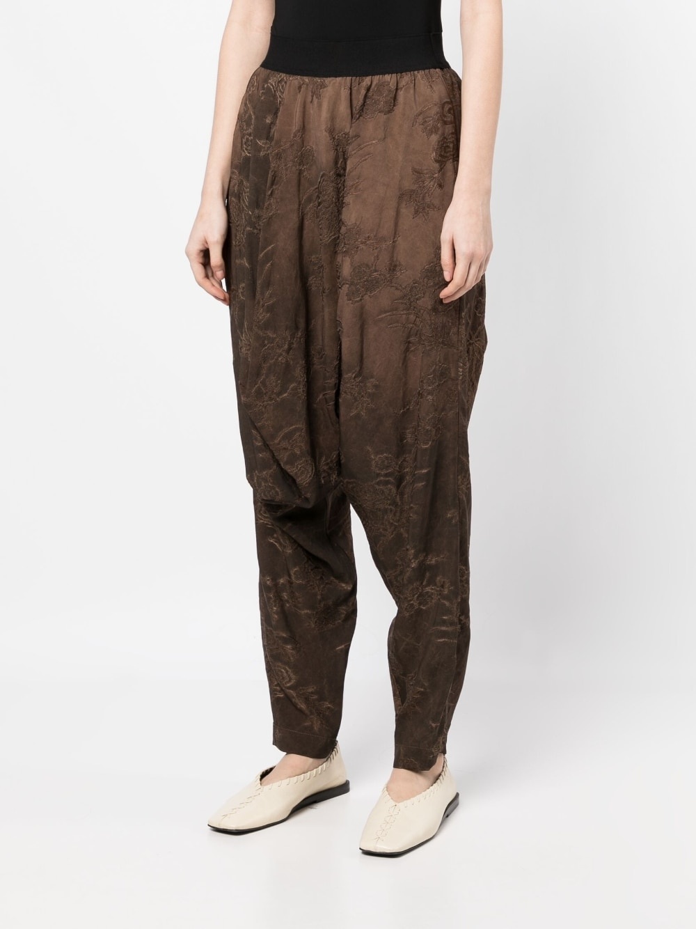 floral-embroidered drop-crotch trousers - 3