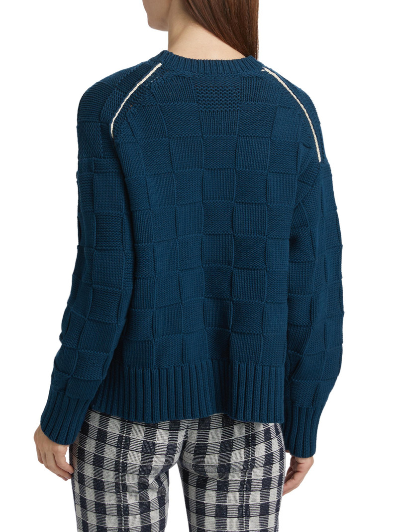 Women's Check-Knit Stretch-Cotton Sweater - Midnight 5
