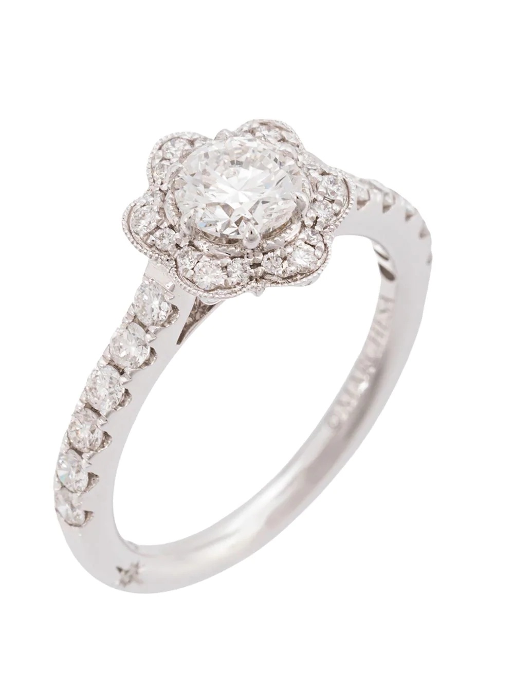 18kt white gold flower diamond halo ring - 3