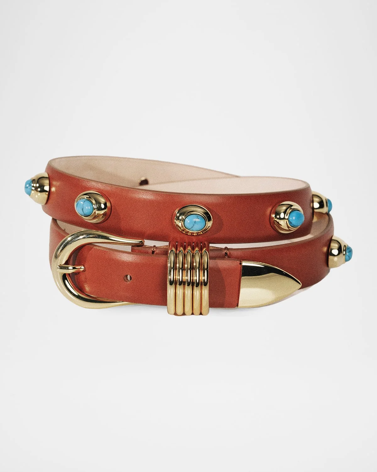 Hollyhock Stone Tiger's Eye & 24K Gold-Plated Leather Belt - 1