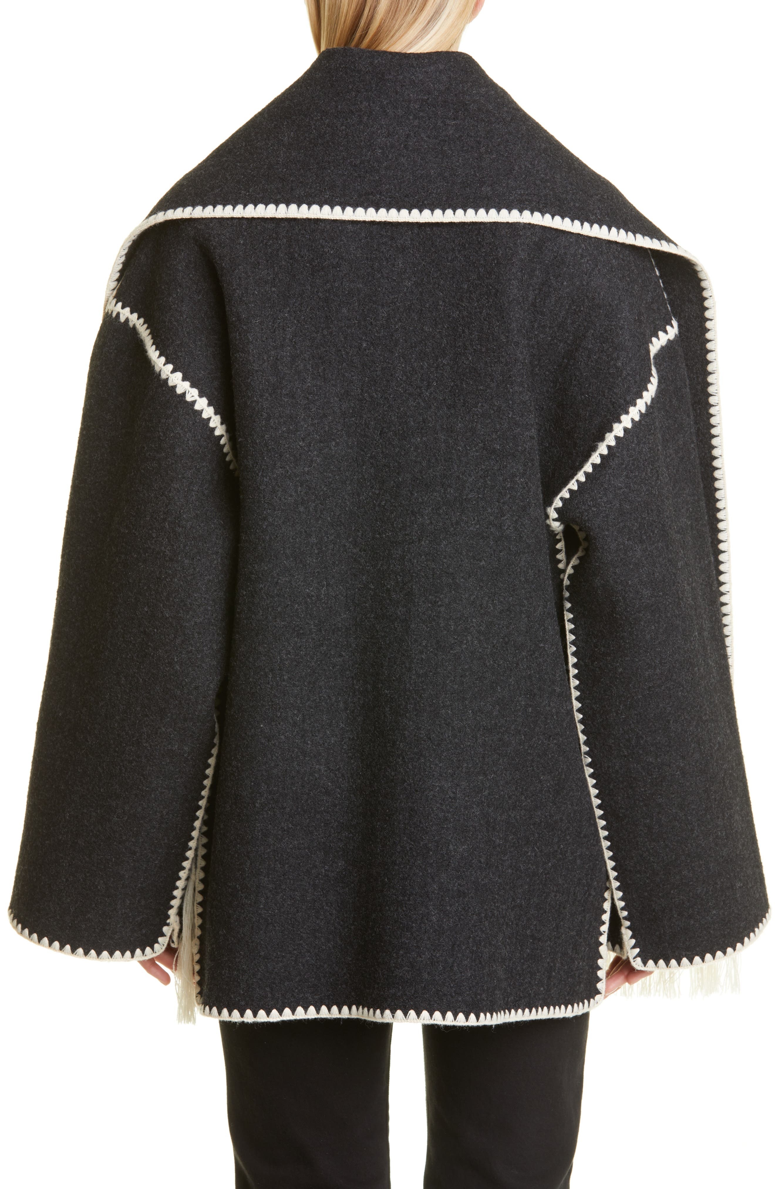TOTEME Chain Stitch Wool Blend Scarf Jacket in Dark Grey Melange at Nordstrom - 2