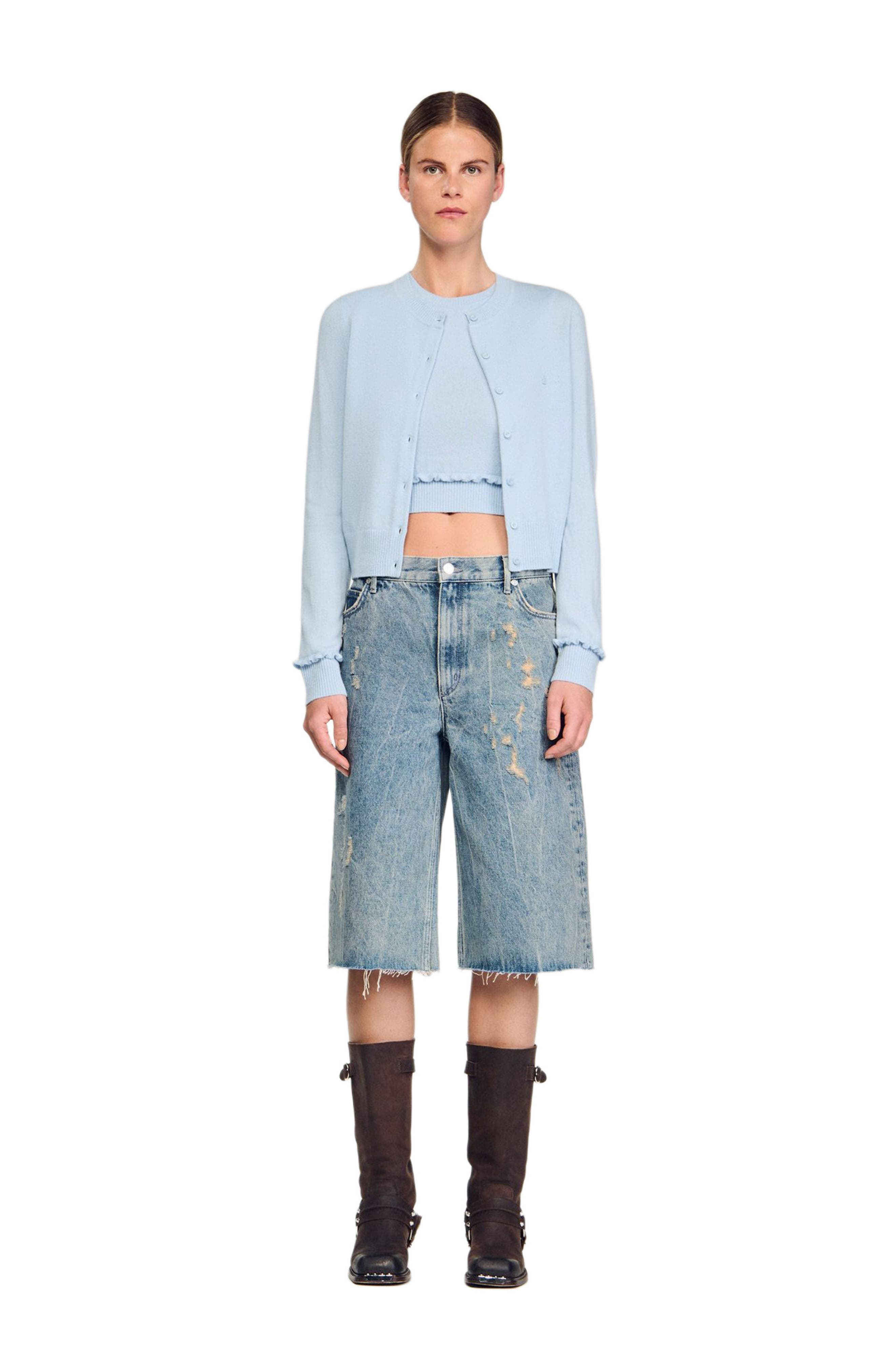 SANDRO Ruffled cardigan in Sky Blue at Nordstrom - 2