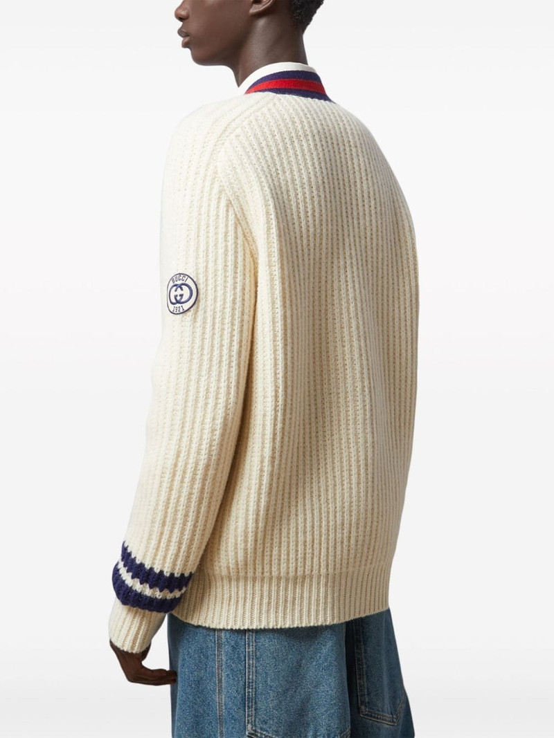 Web stripe-trim cable-knit cardigan 4