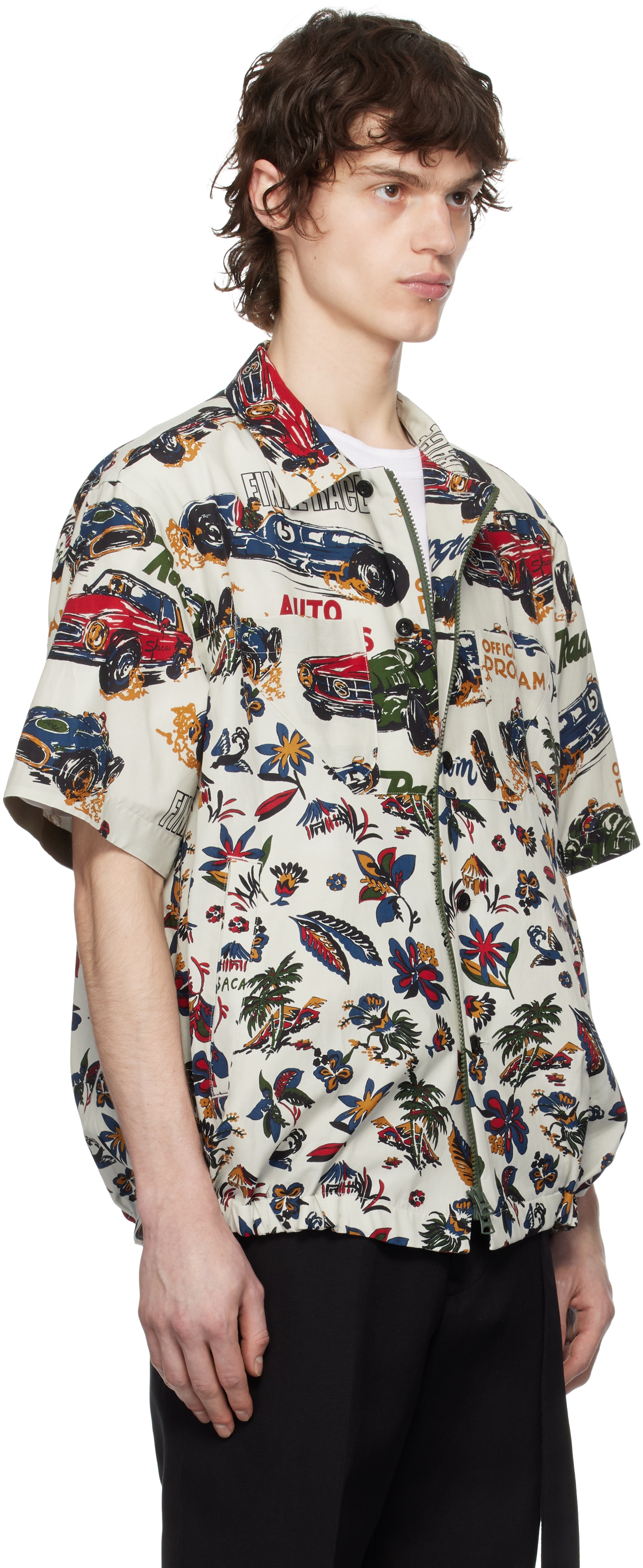 White Car Race Tropical Print Shirt - 2
