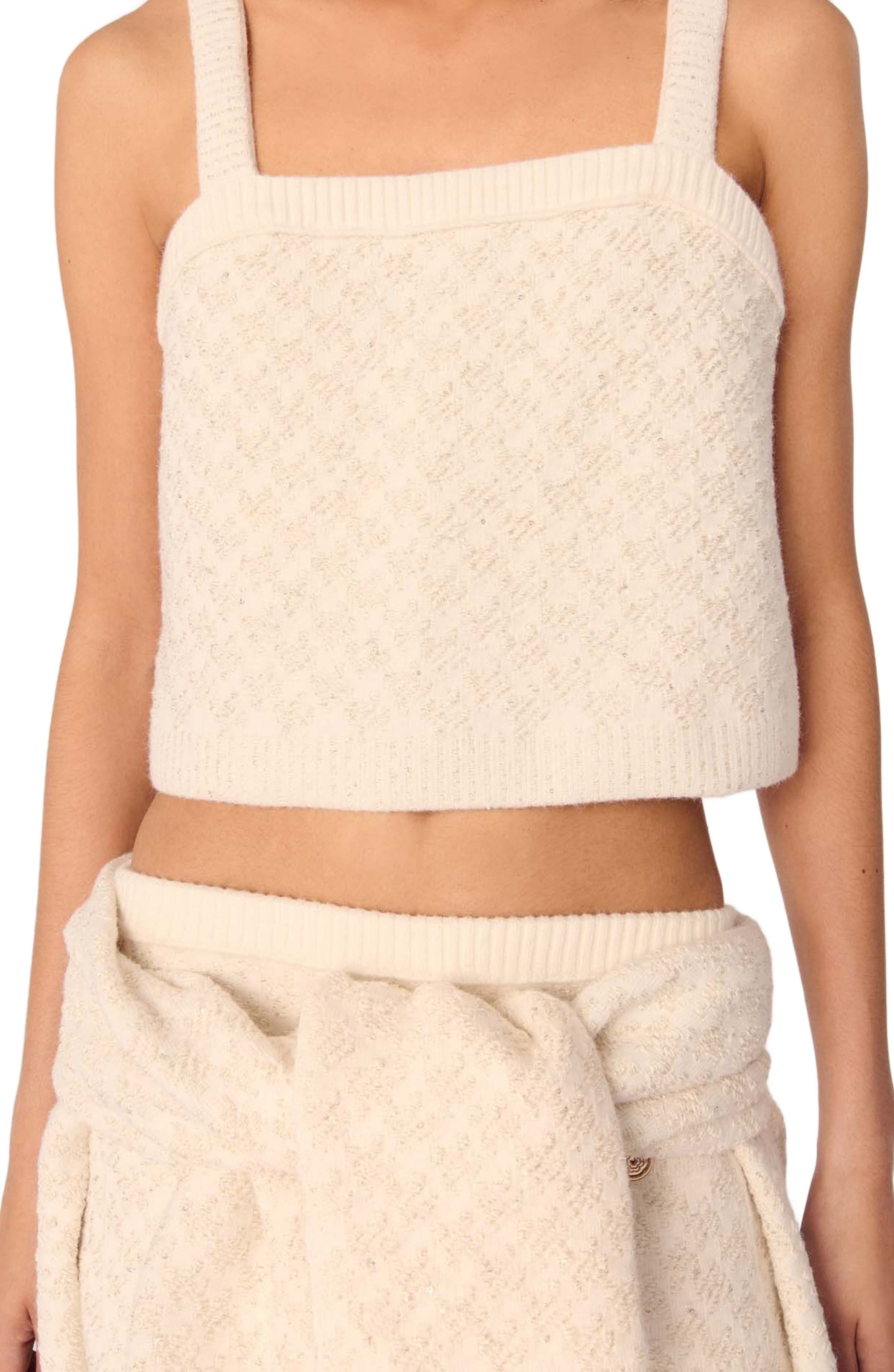 maje Tweed-effect knit crop top in Ecru at Nordstrom - 4