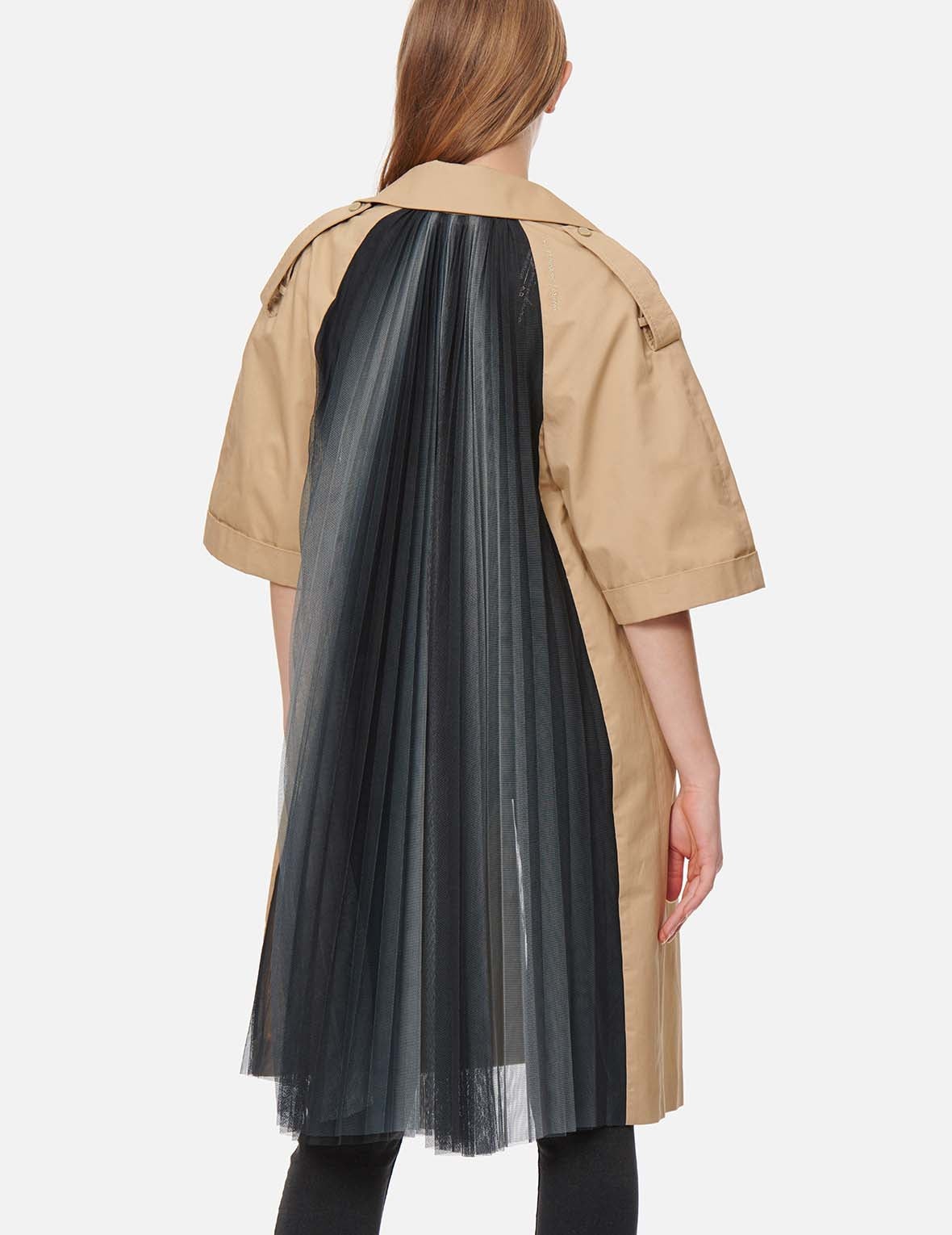 Pleated-Mesh Panelled Trench Jacket - 4