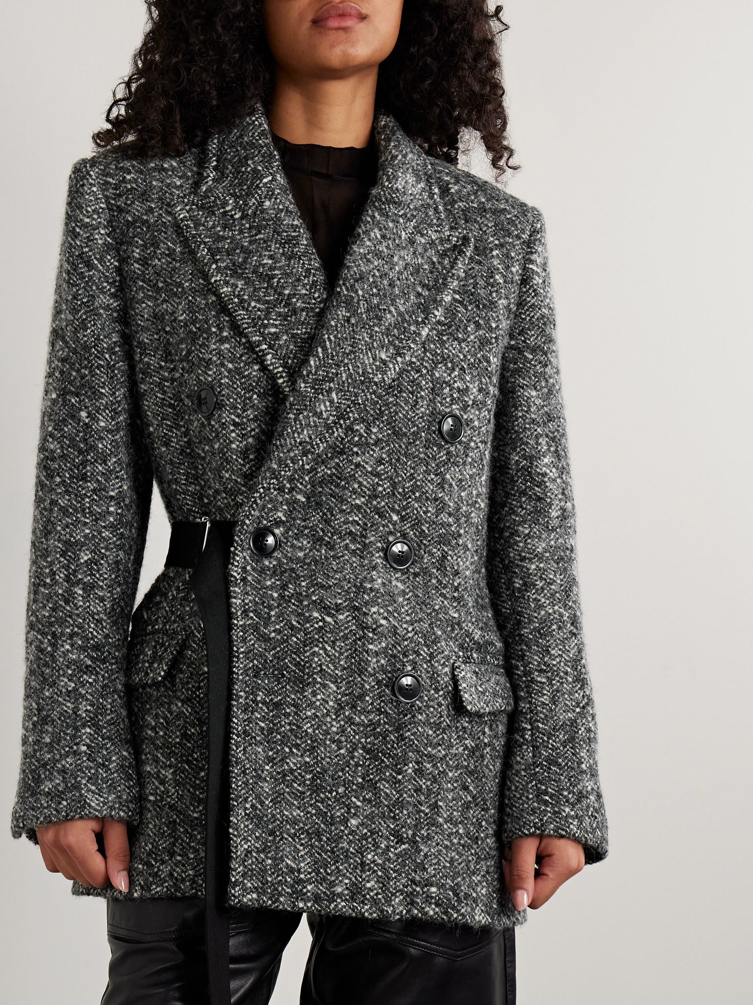 Ezzia double-breasted wool-blend bouclé-tweed blazer Gray - 3