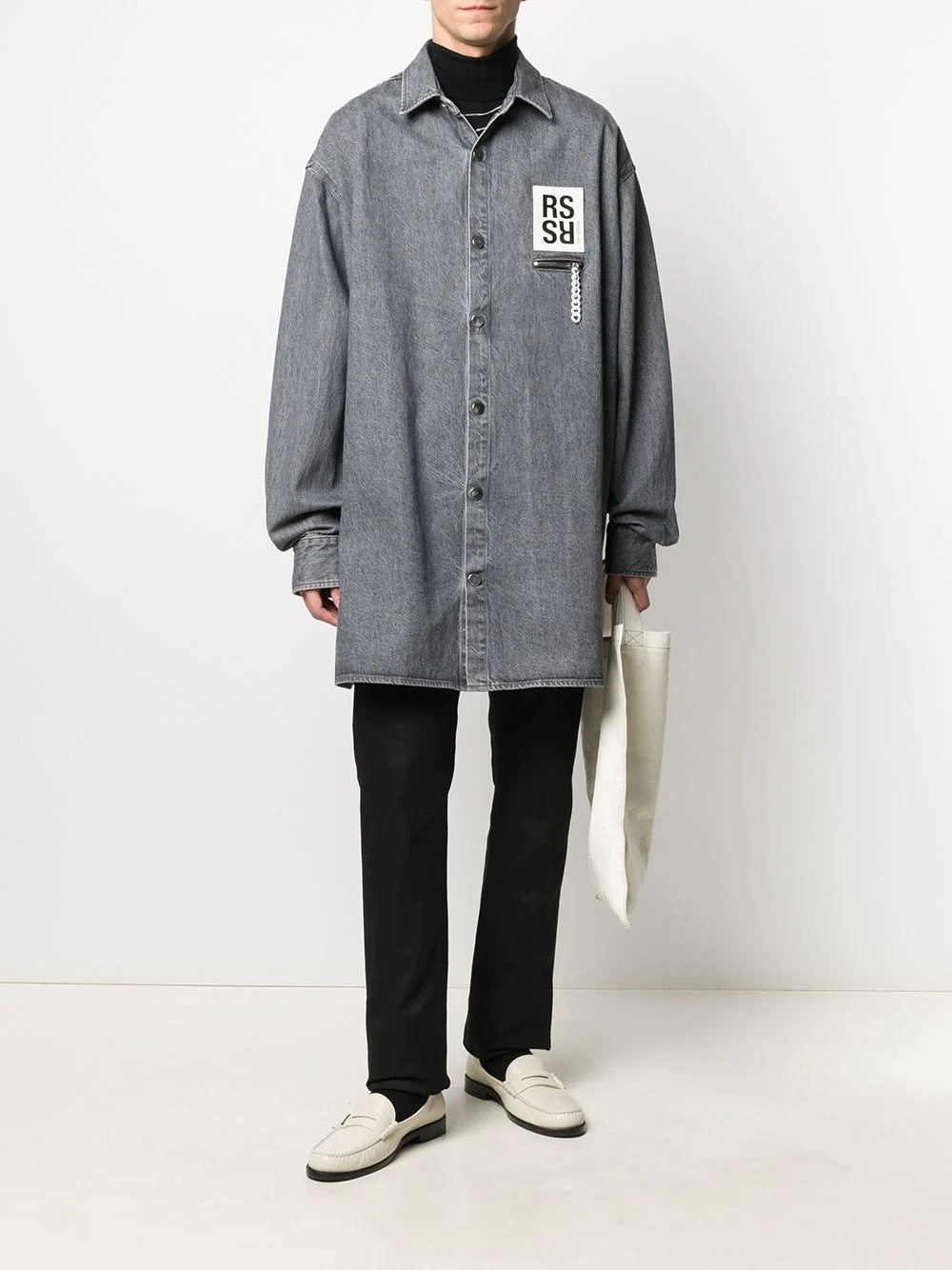 logo patch oversized denim shirt - 2