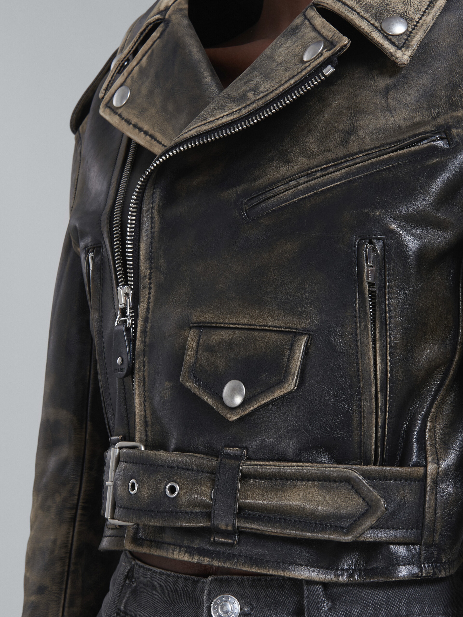 BLACK LEATHER BIKER JACKET - 5