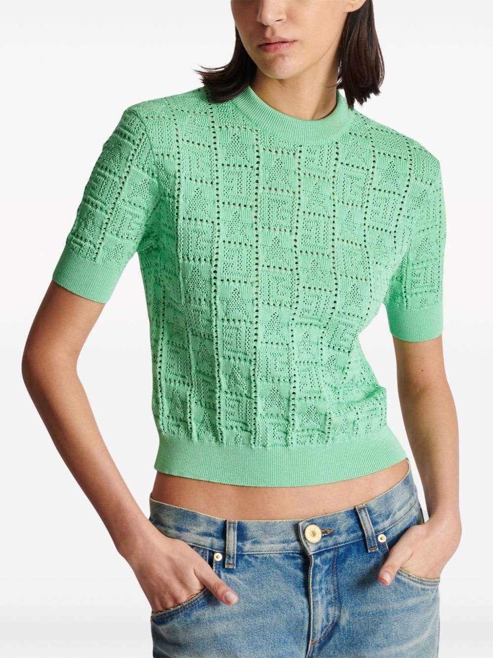 monogram open-knit jumper - 6
