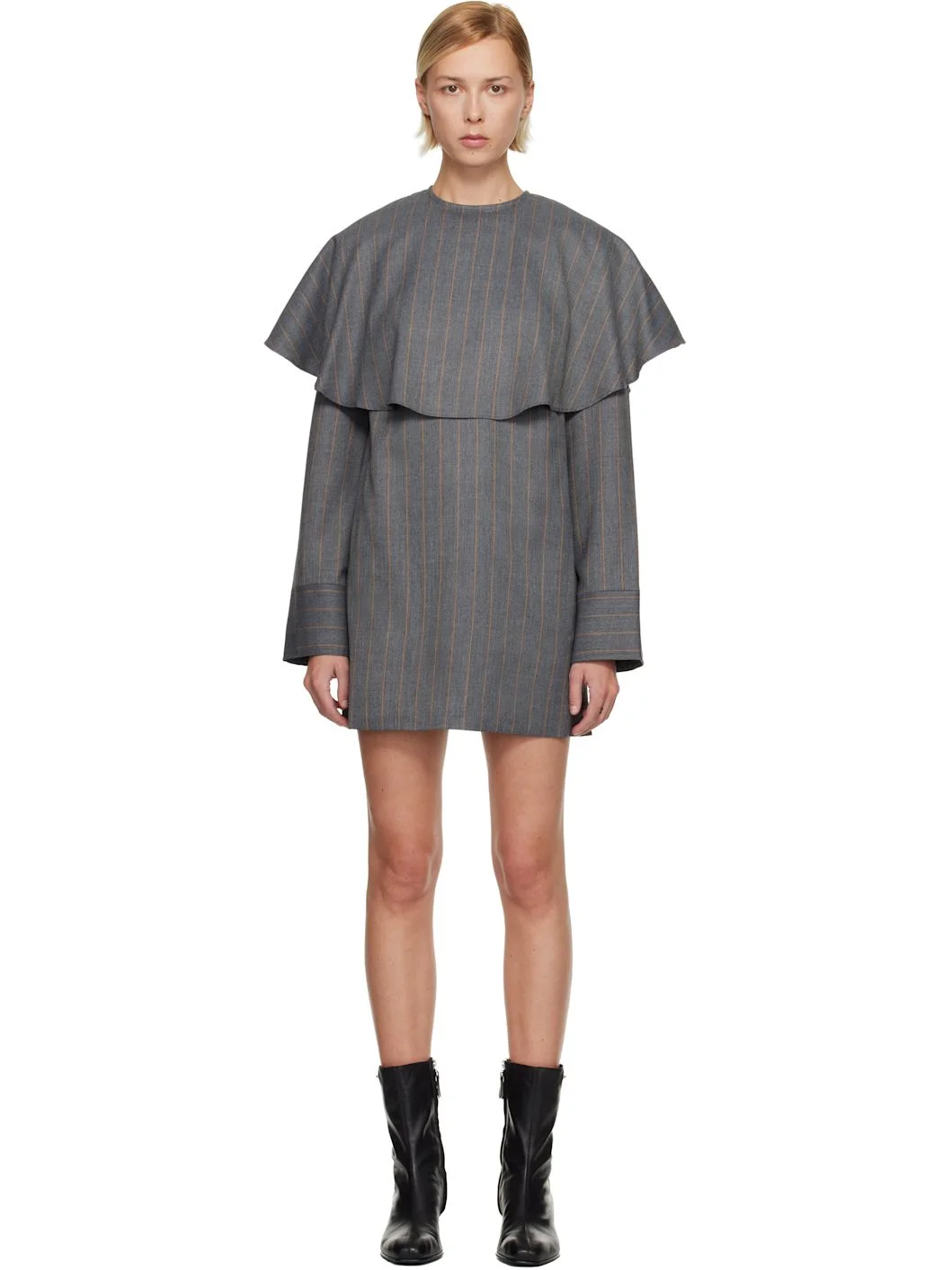 Gray Stripe Circle Collar Minidress - 1