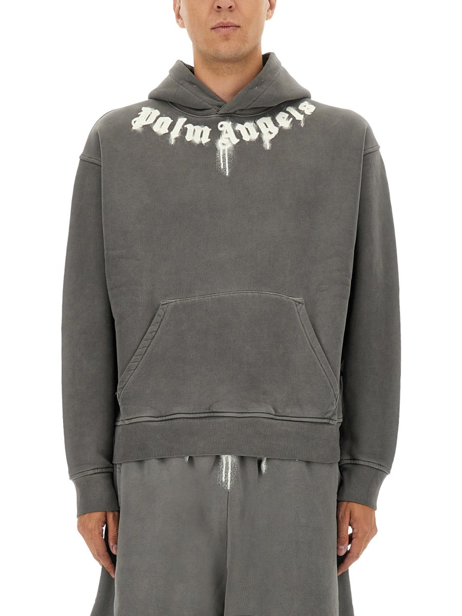 COTTON HOODED SWEATSHIRT WITH LOGO PRINT - 1